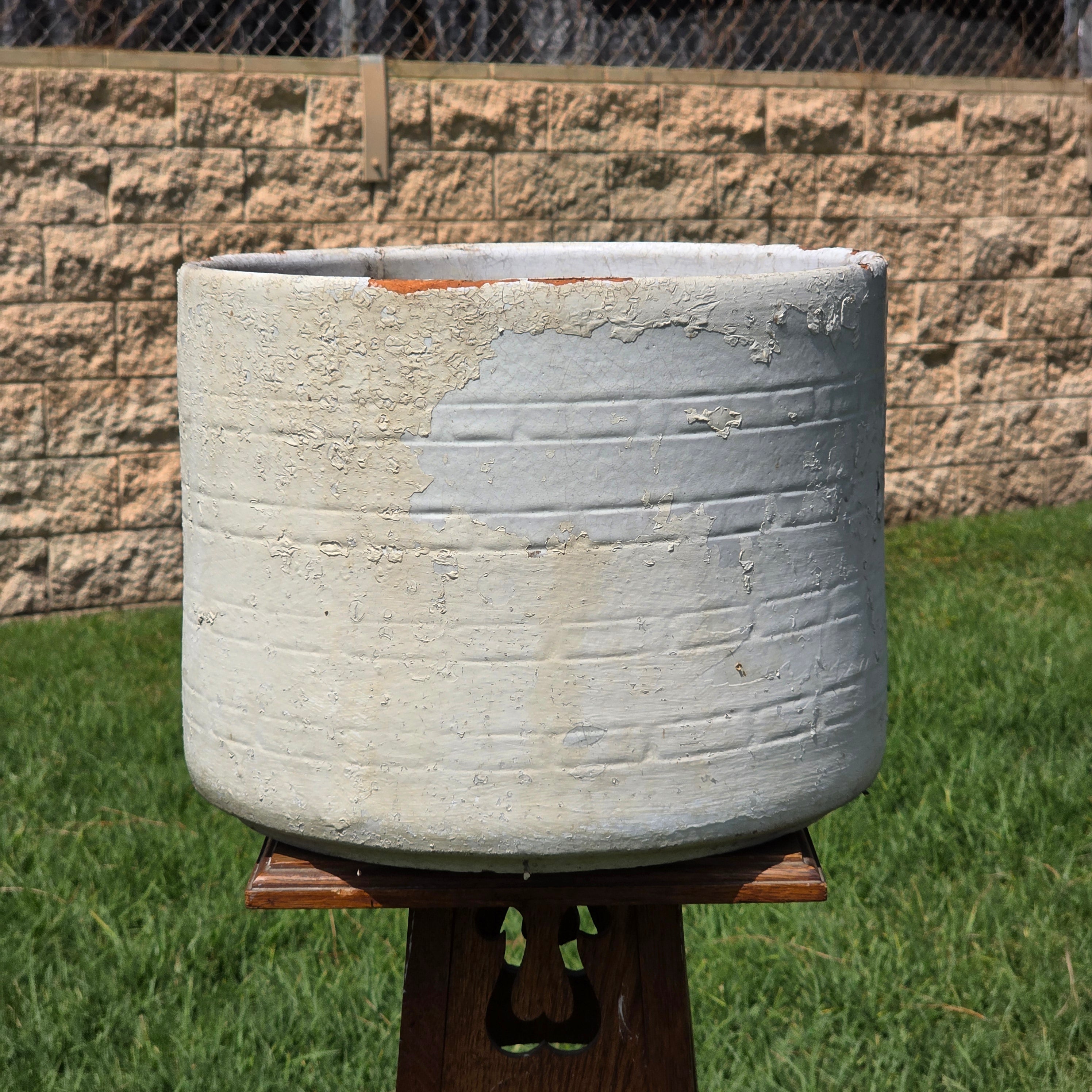 Vintage White Glazed Terracotta Planter Large Round Pot Shabby Chic Garden 14"