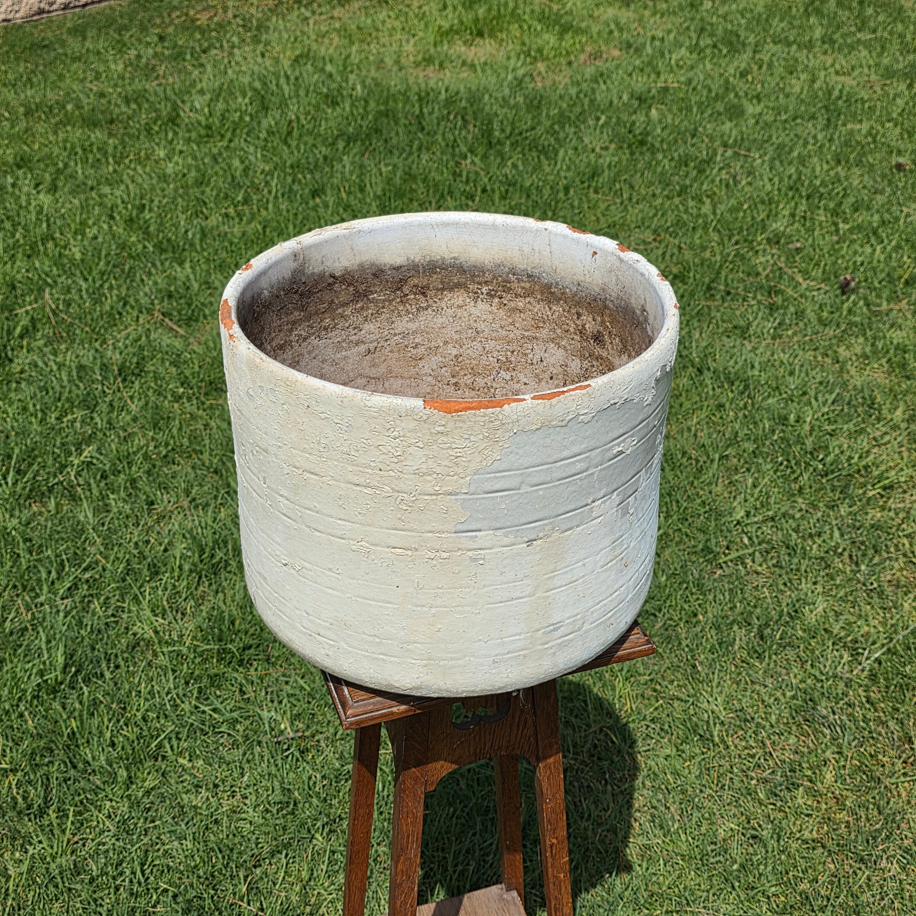 Vintage White Glazed Terracotta Planter Large Round Pot Shabby Chic Garden 14"