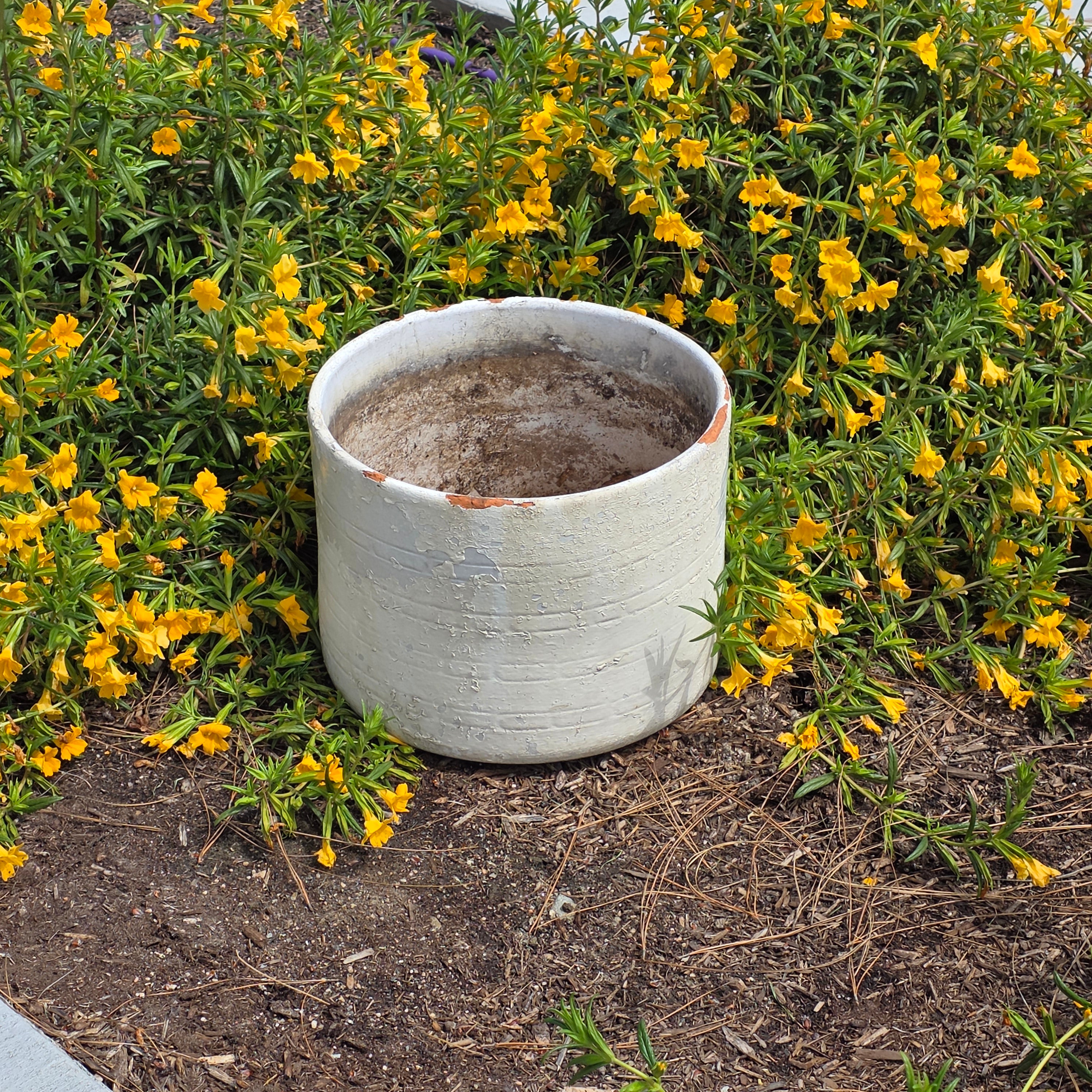 Vintage White Glazed Terracotta Planter Large Round Pot Shabby Chic Garden 14"