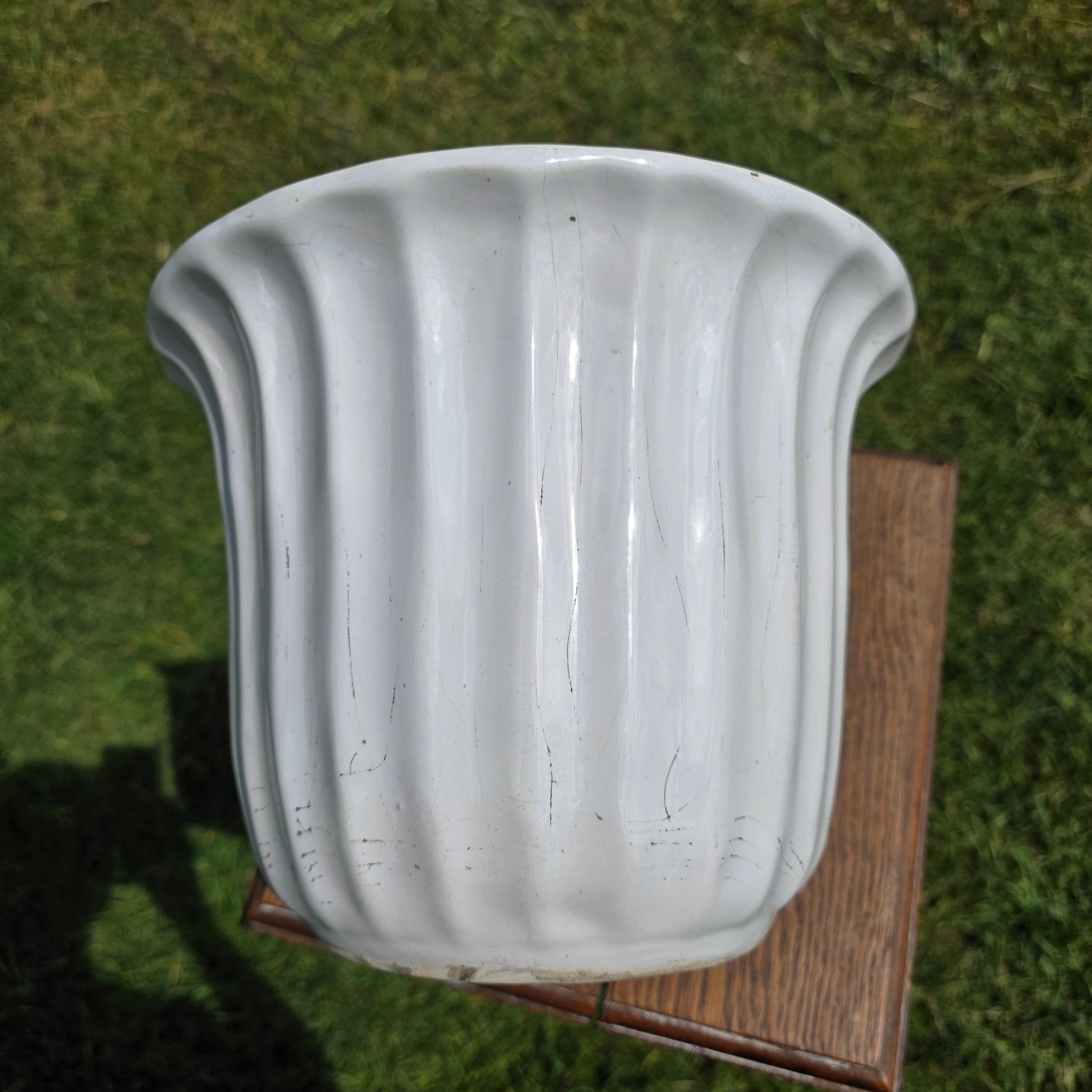 Vintage Maurice Ceramics USA 10 MCM California Pottery White Fluted Planter Bowl