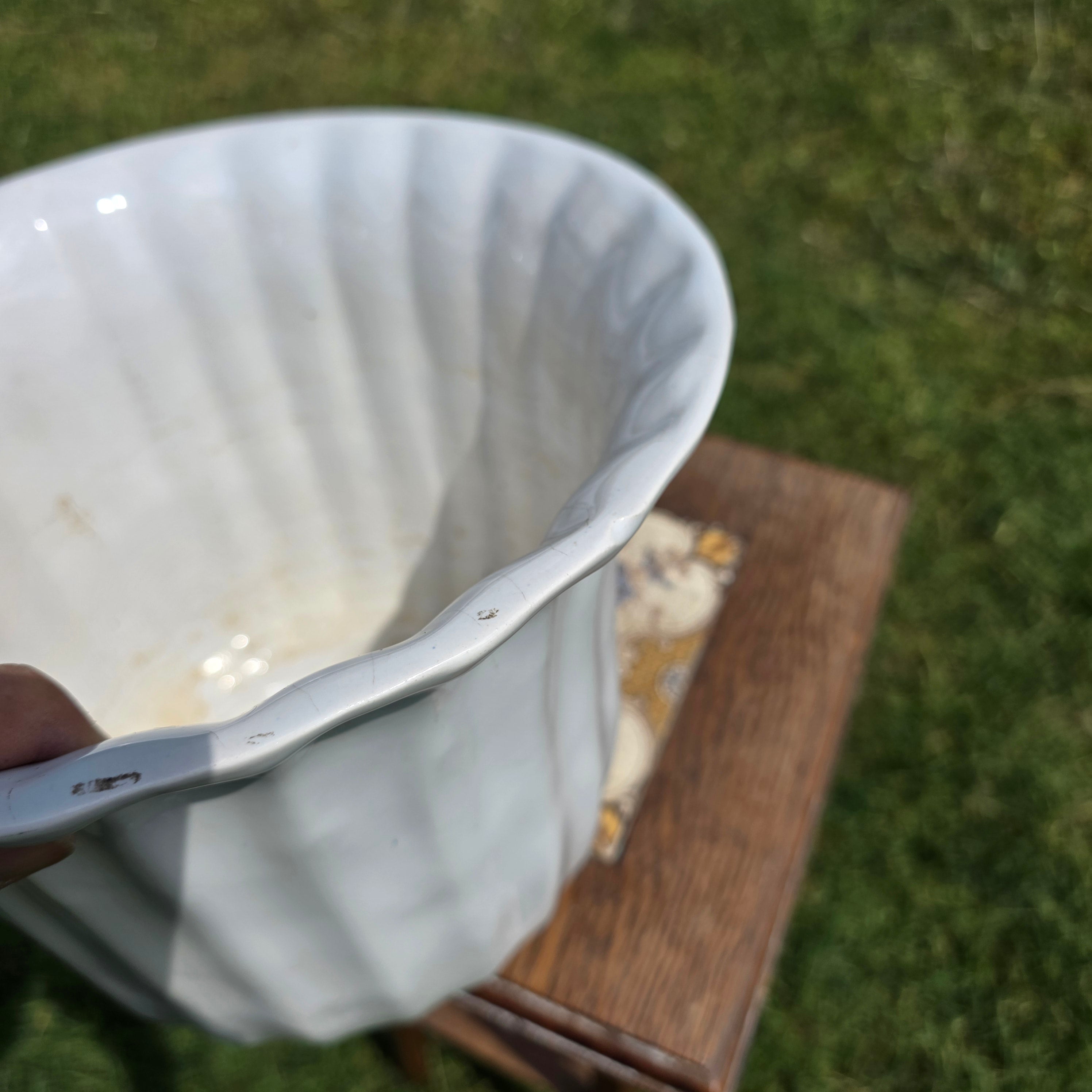 Vintage Maurice Ceramics USA 10 MCM California Pottery White Fluted Planter Bowl