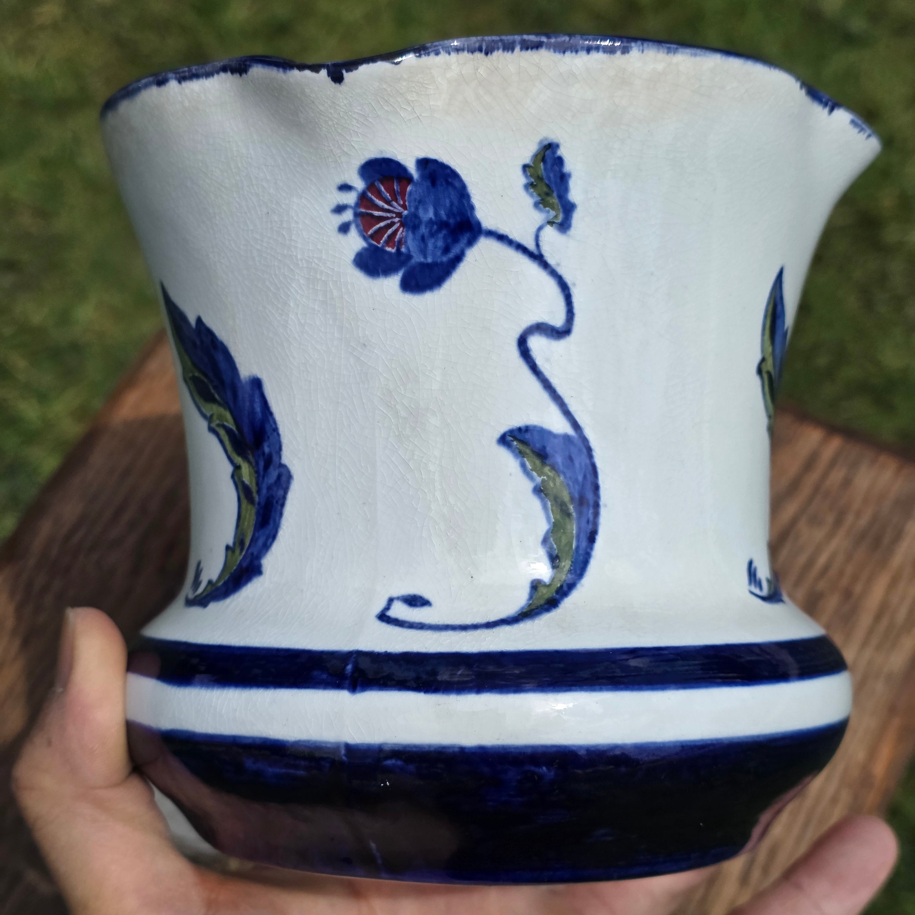 Vintage W Moore Binns Old Bristol Delft 1747 Design Flower Pot Planter Blue White