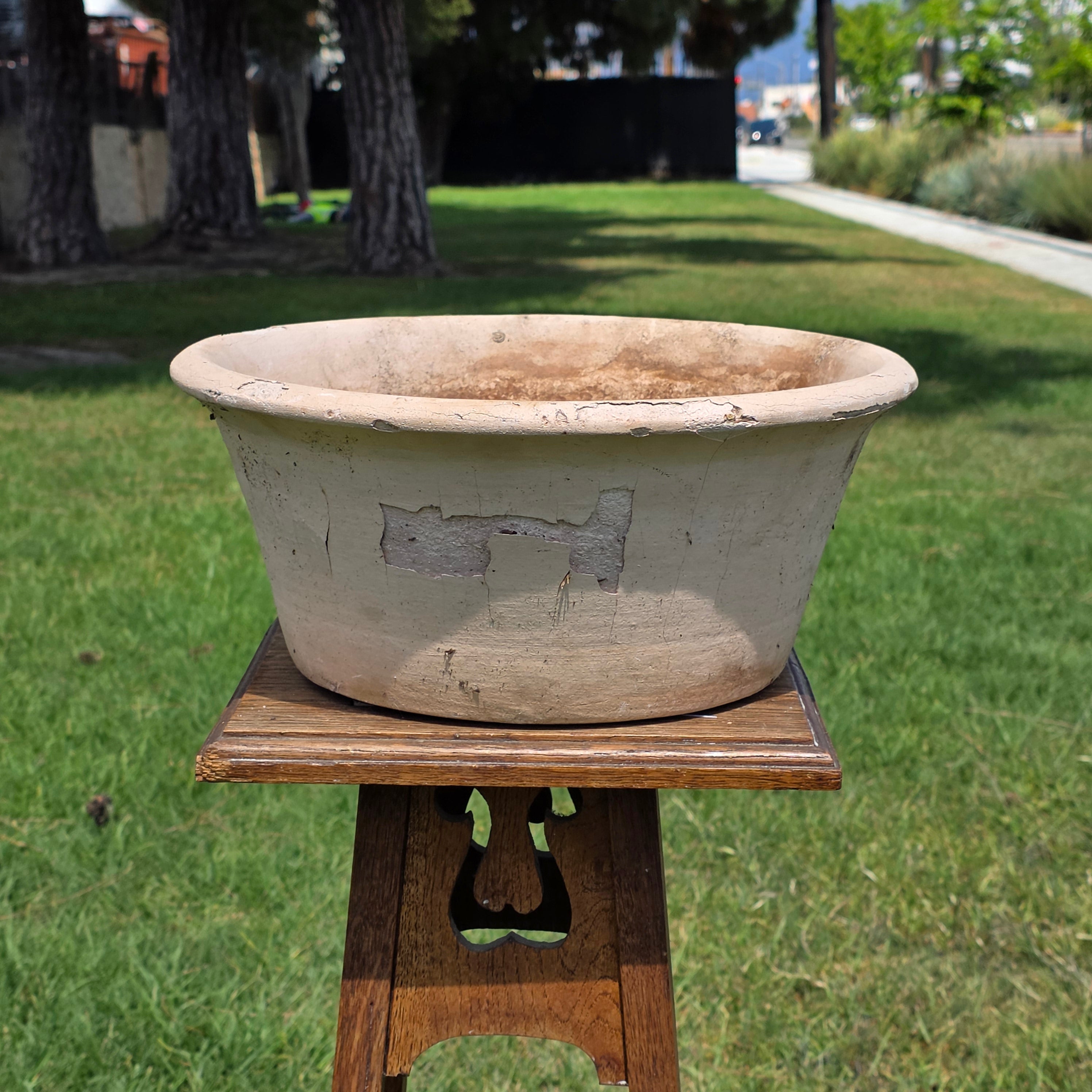 Huge Vintage Italian Garden Planter Pot Bowl 14" Heavy Aged Patina Made in Italy