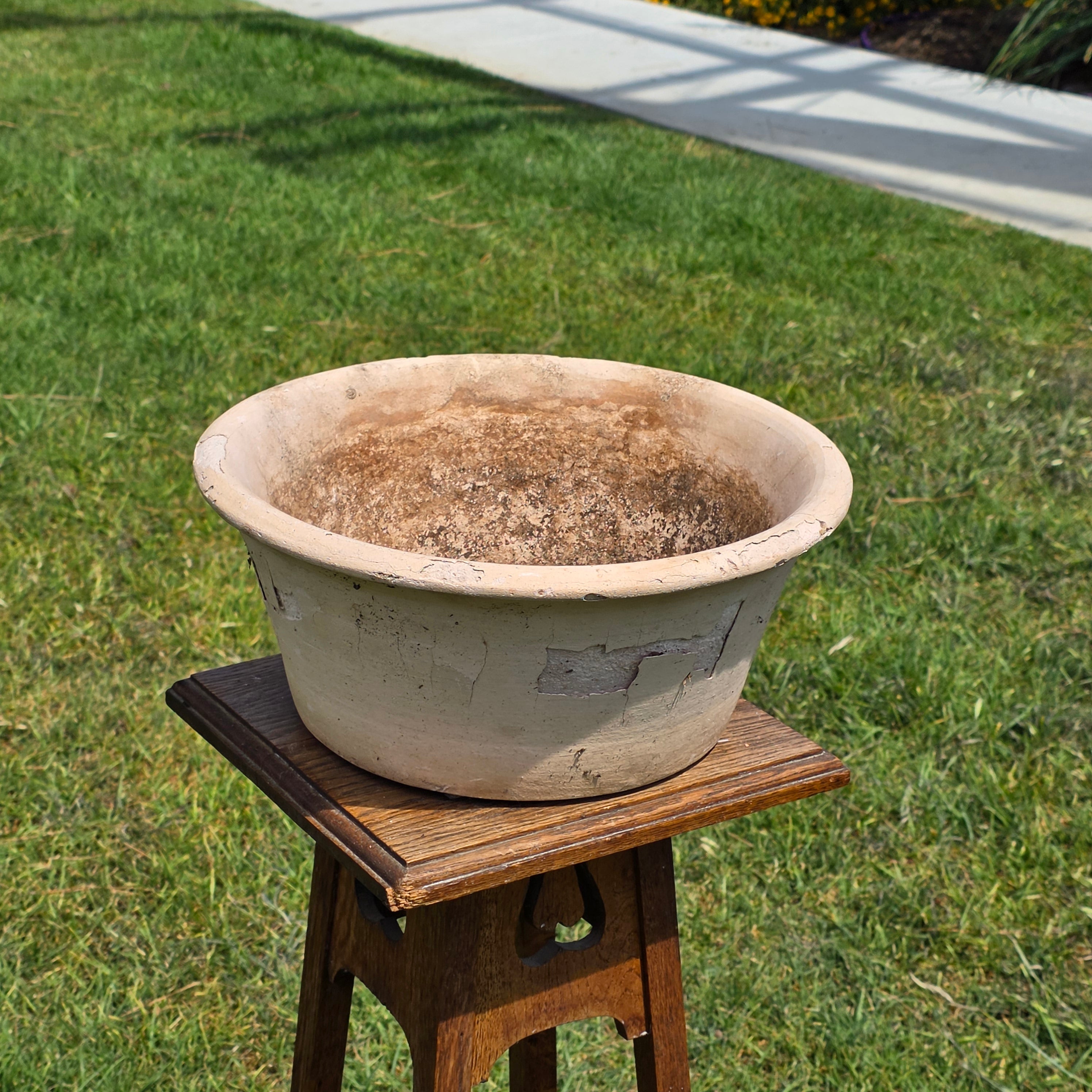 Huge Vintage Italian Garden Planter Pot Bowl 14" Heavy Aged Patina Made in Italy