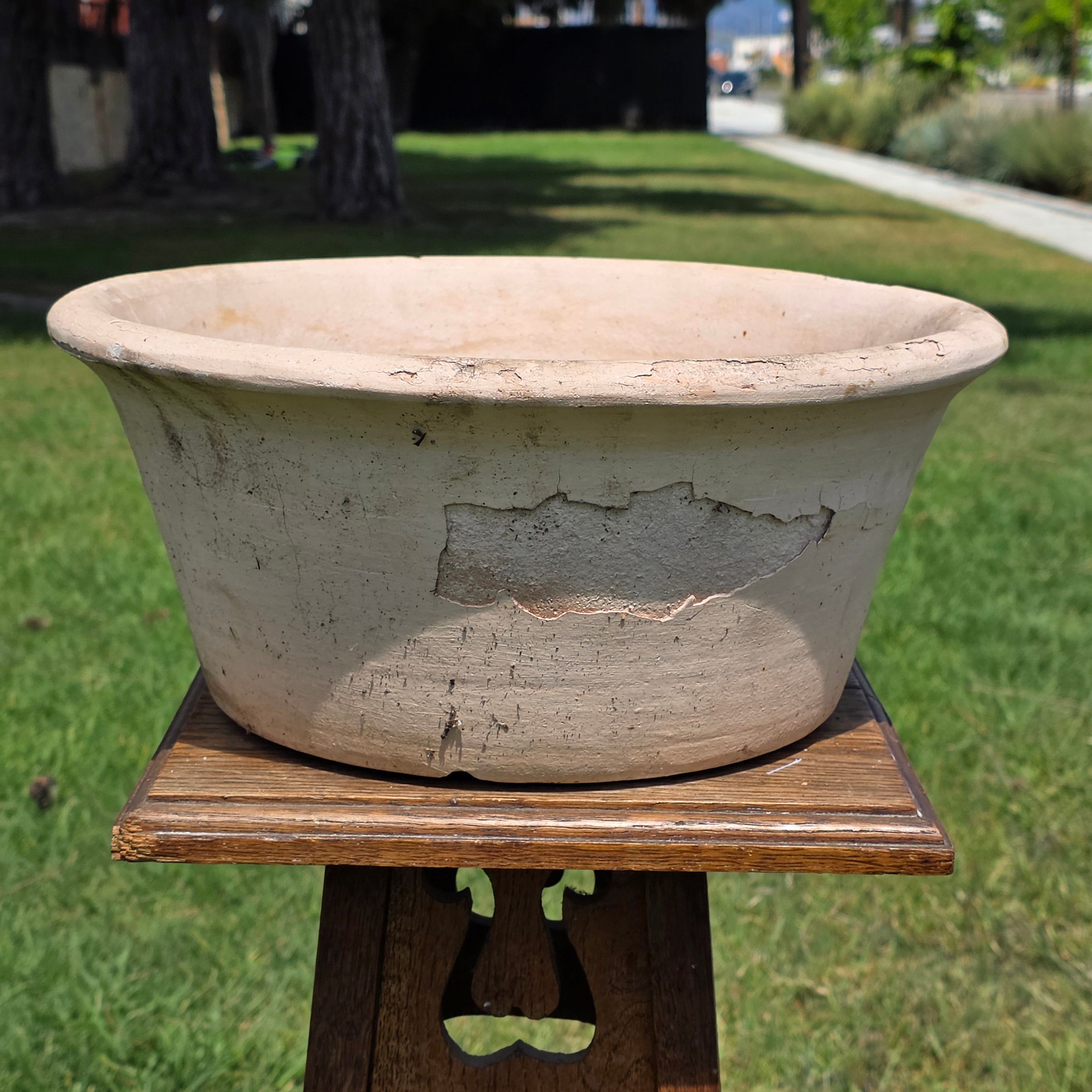 Huge Vintage Italian Garden Planter Pot Bowl 14" Heavy Aged Patina Made in Italy