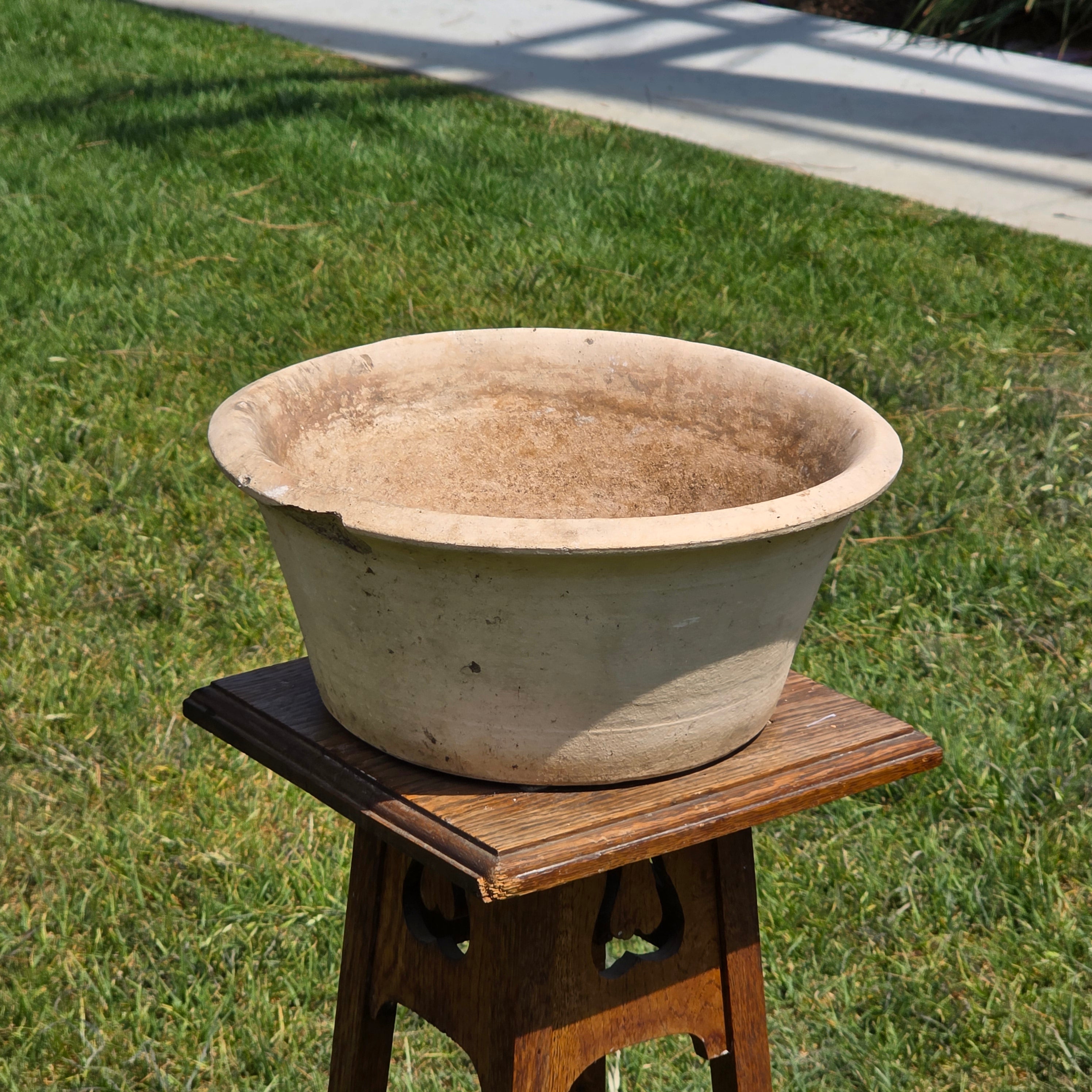 Vintage Italian Cast Stone Garden Planter Bowl 14" Heavy Shabby Chic