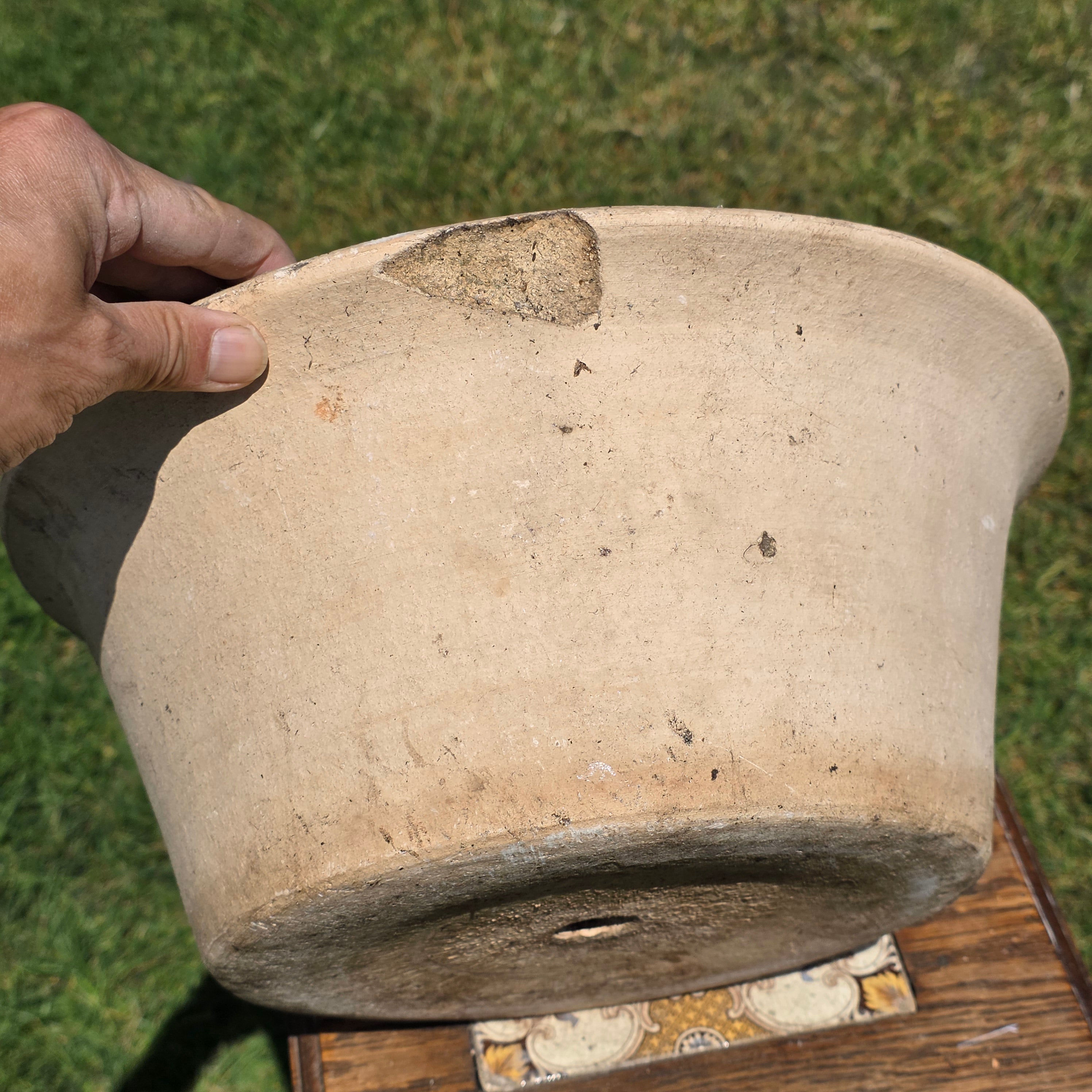 Vintage Italian Cast Stone Garden Planter Bowl 14" Heavy Shabby Chic