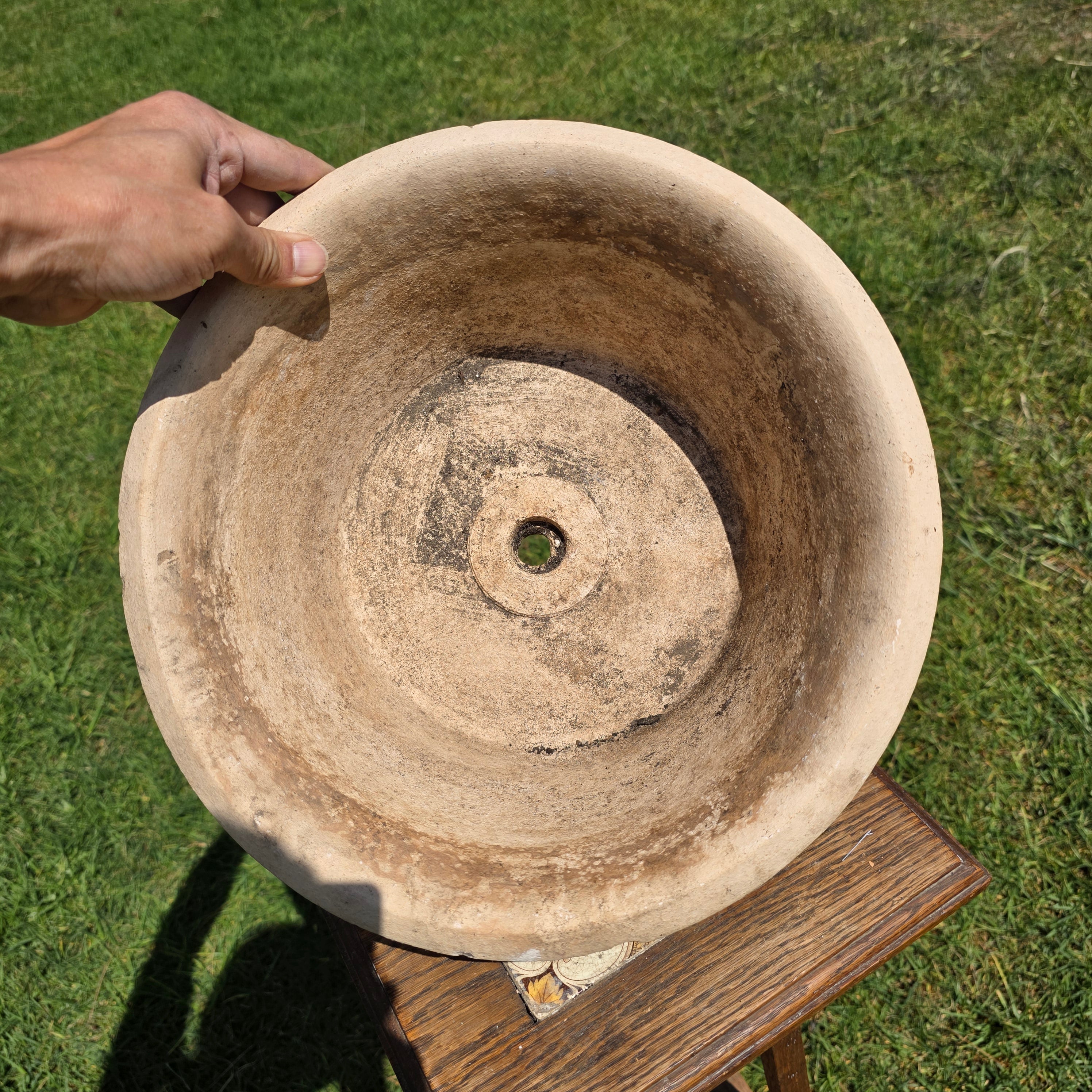 Vintage Italian Cast Stone Garden Planter Bowl 14" Heavy Shabby Chic