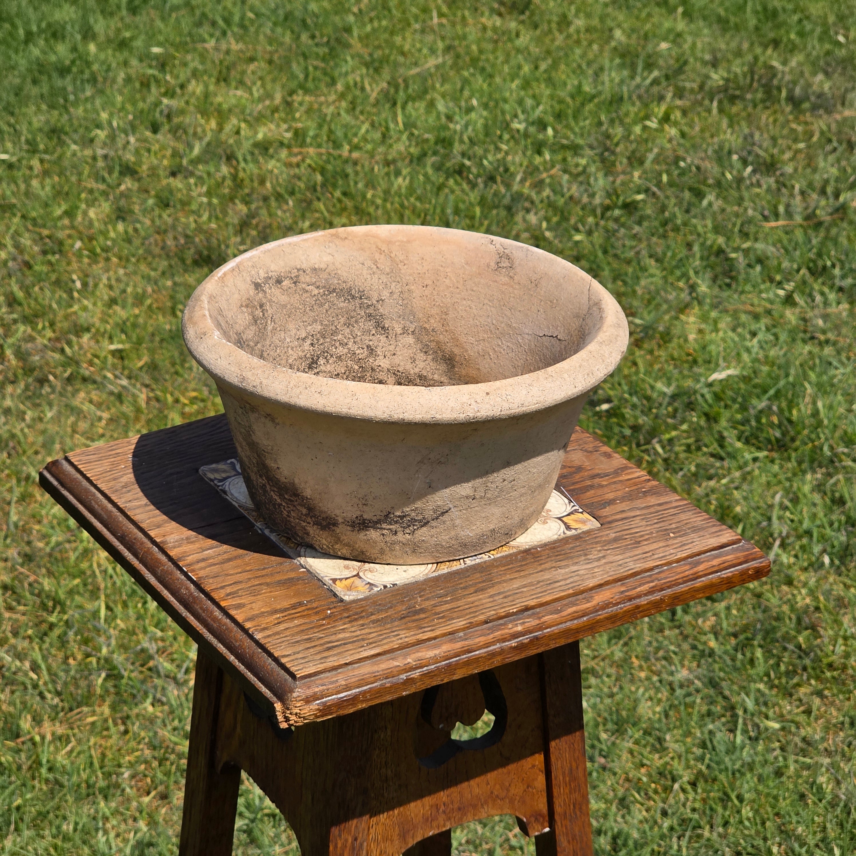 Small Vintage Italian Cast Stone Garden Planter Pot Bowl 9" Heavy Aged Italy MCM