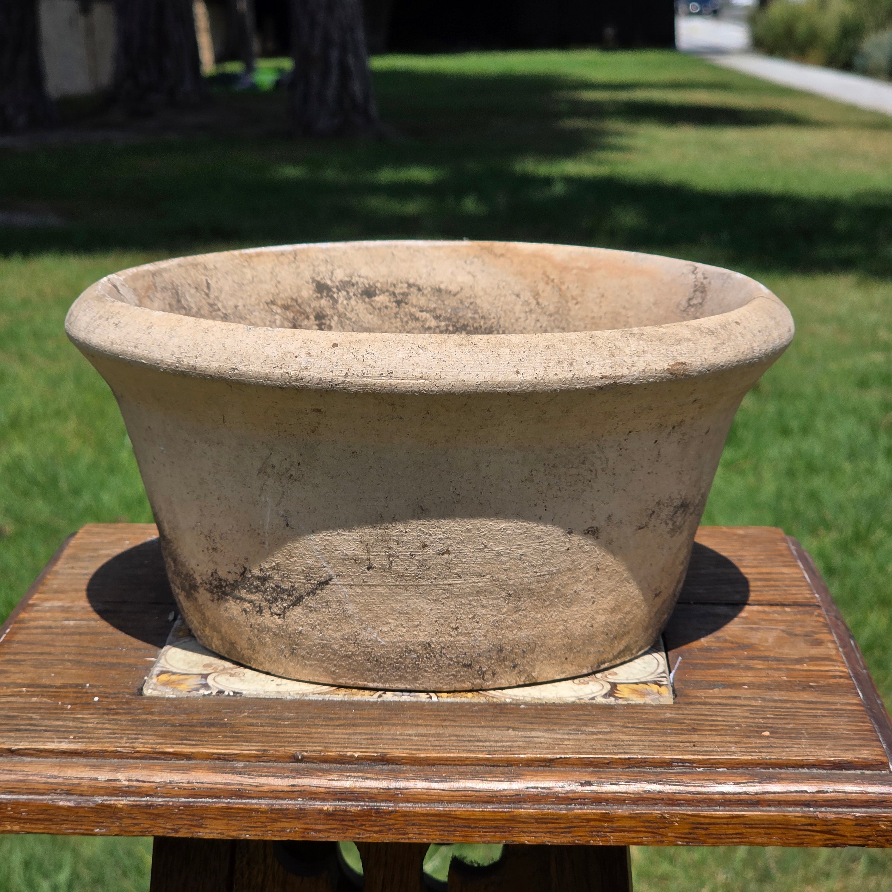 Small Vintage Italian Cast Stone Garden Planter Pot Bowl 9" Heavy Aged Italy MCM