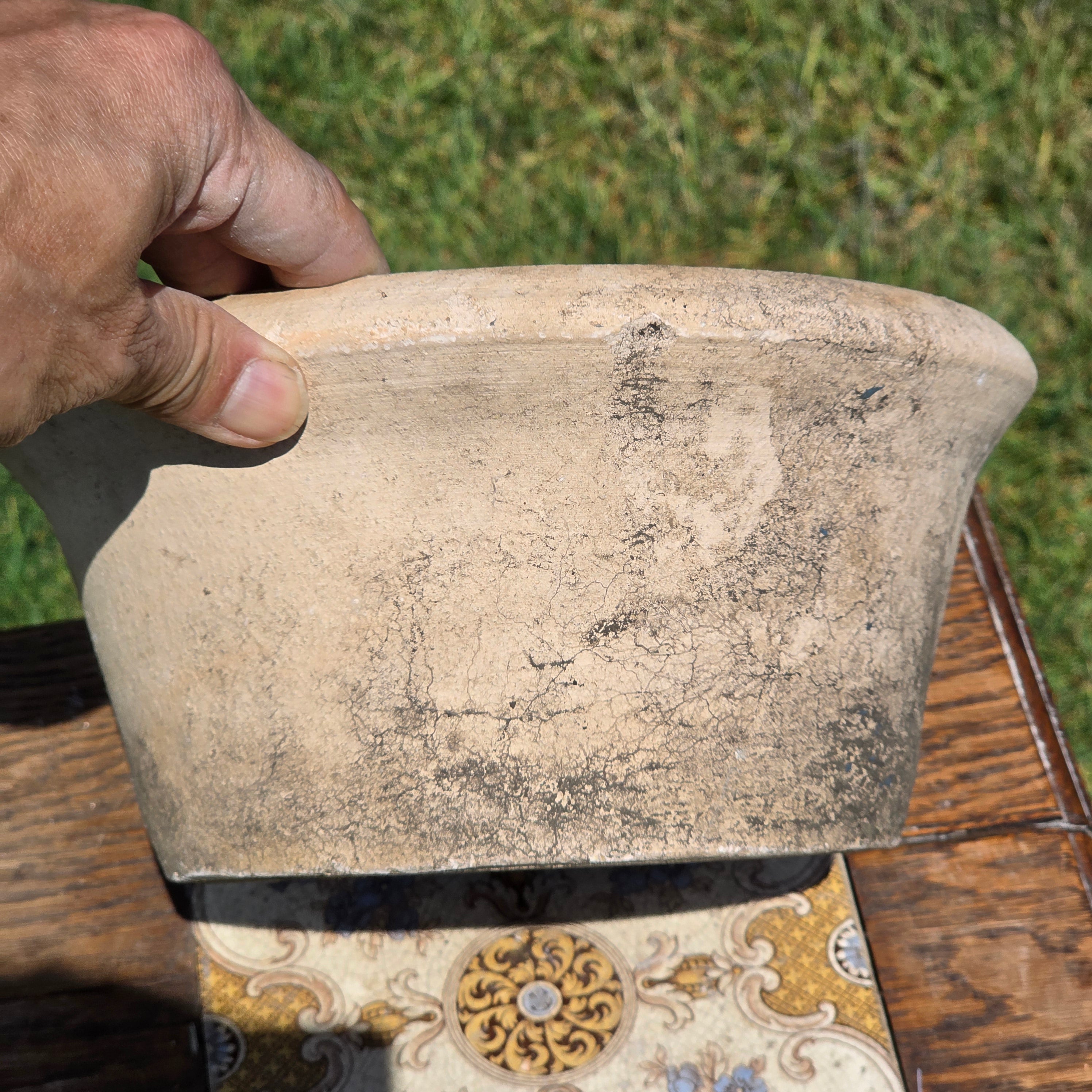 Small Vintage Italian Cast Stone Garden Planter Pot Bowl 9" Heavy Aged Italy MCM