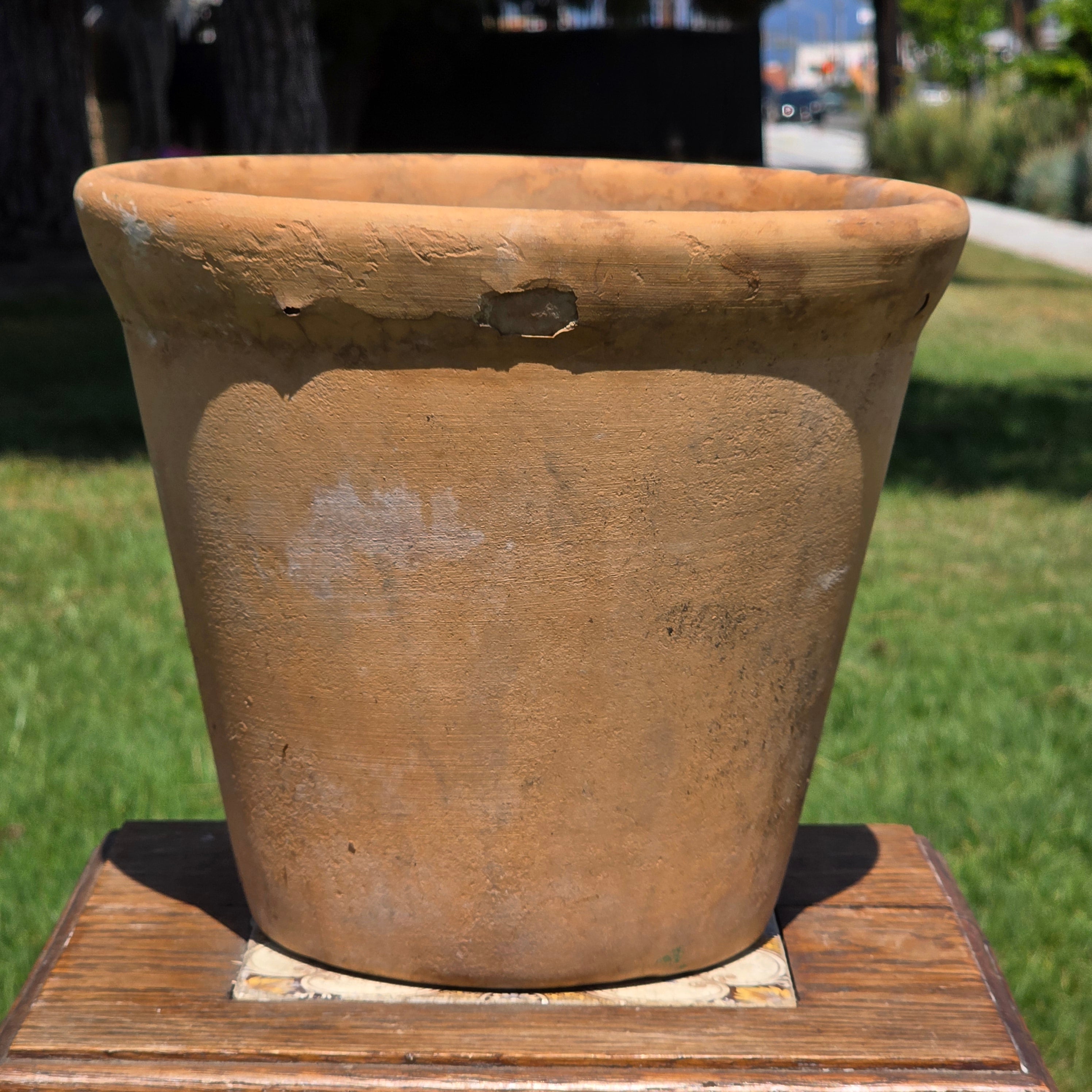 Vintage Italian Terracotta Planter Pot 10" Heavy Aged Patina Garden Italy Round
