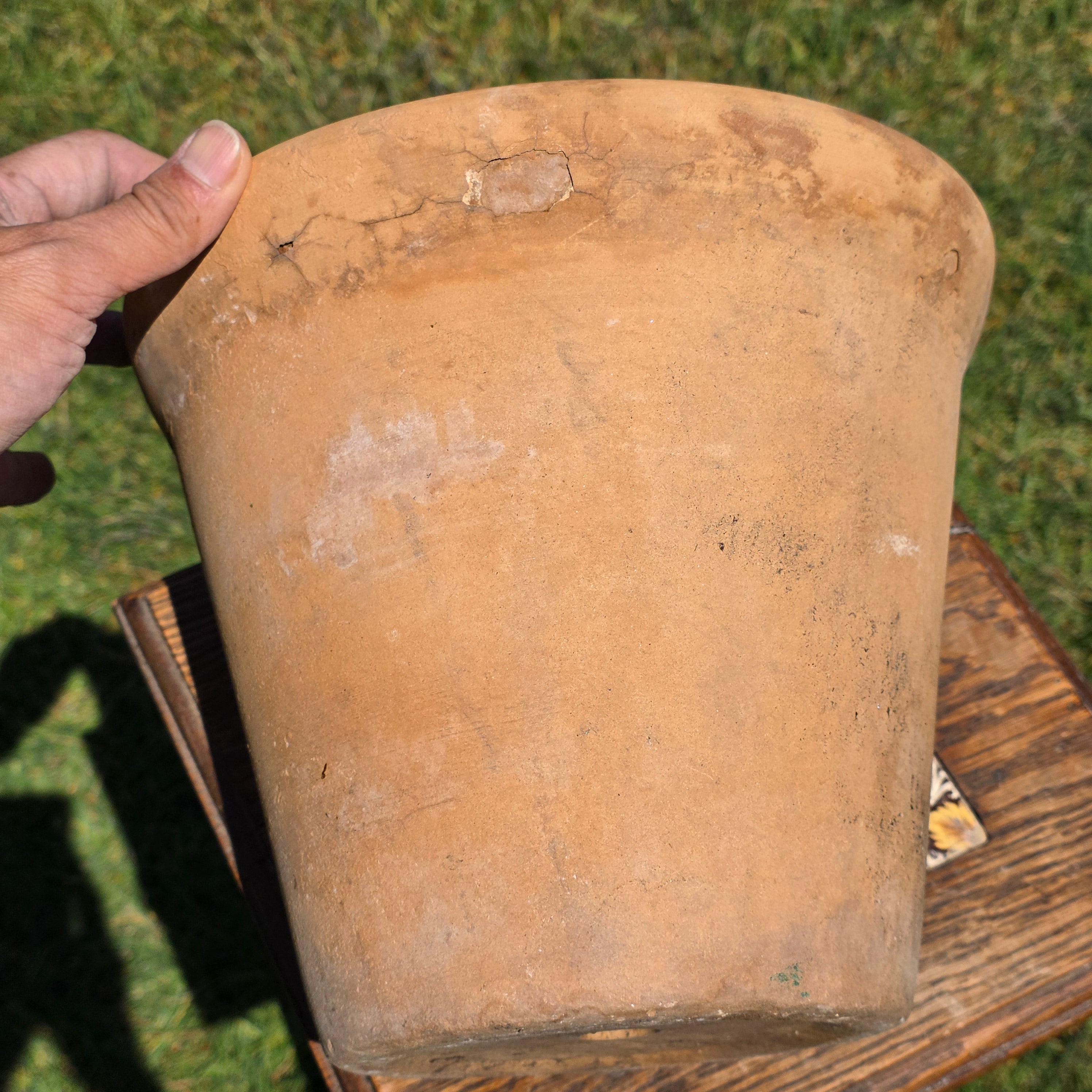 Vintage Italian Terracotta Planter Pot 10" Heavy Aged Patina Garden Italy Round
