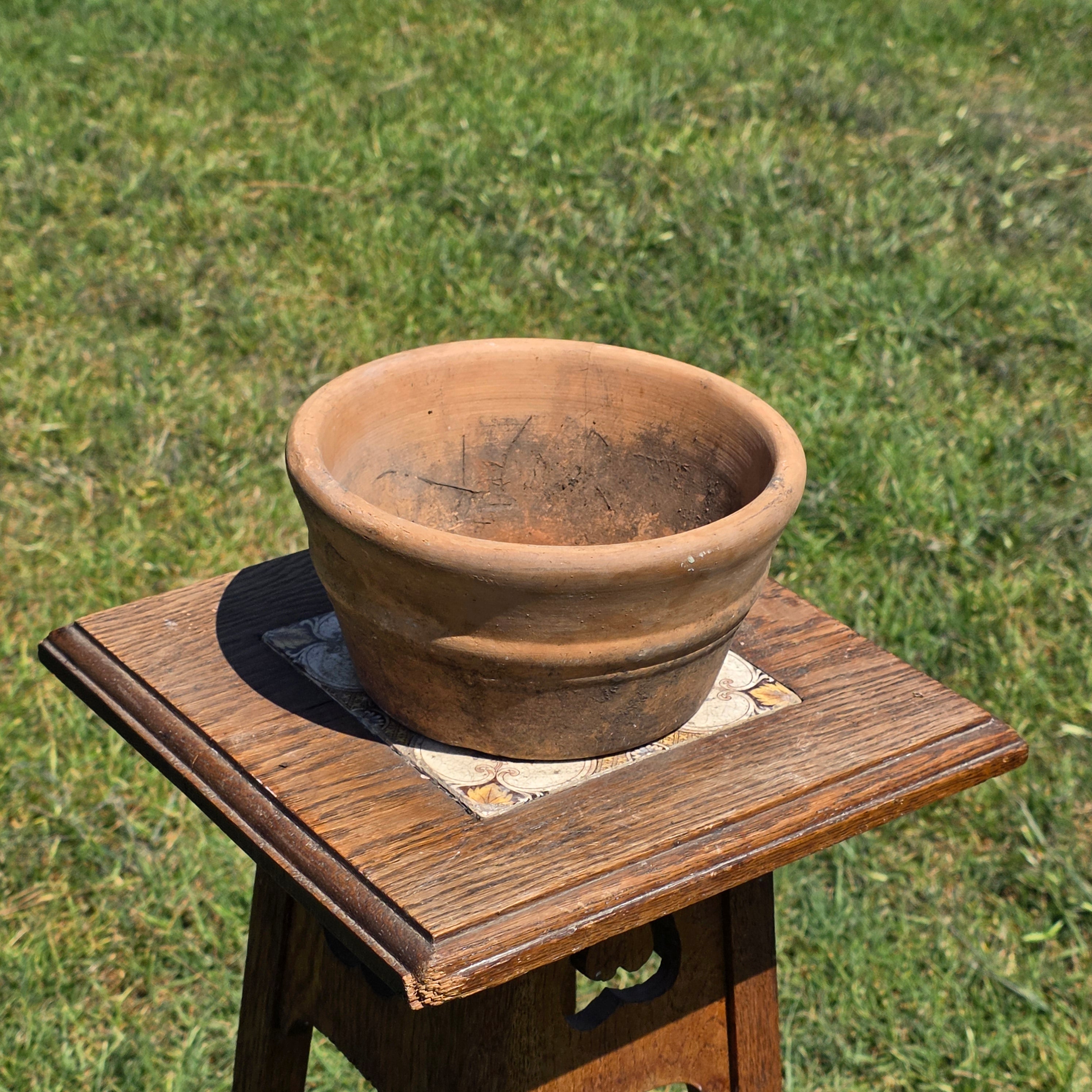 Vintage Italian Terracotta Planter Pot 7.5" Heavy Small Aged Patina