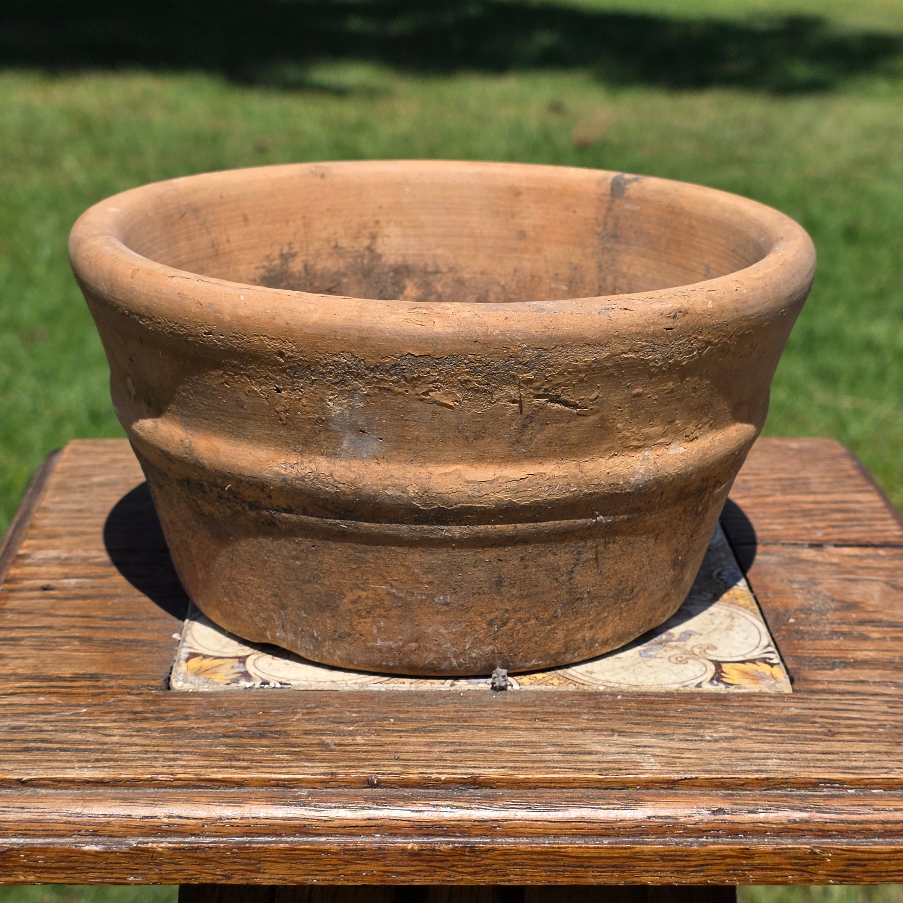 Vintage Italian Terracotta Planter Pot 7.5" Heavy Small Aged Patina