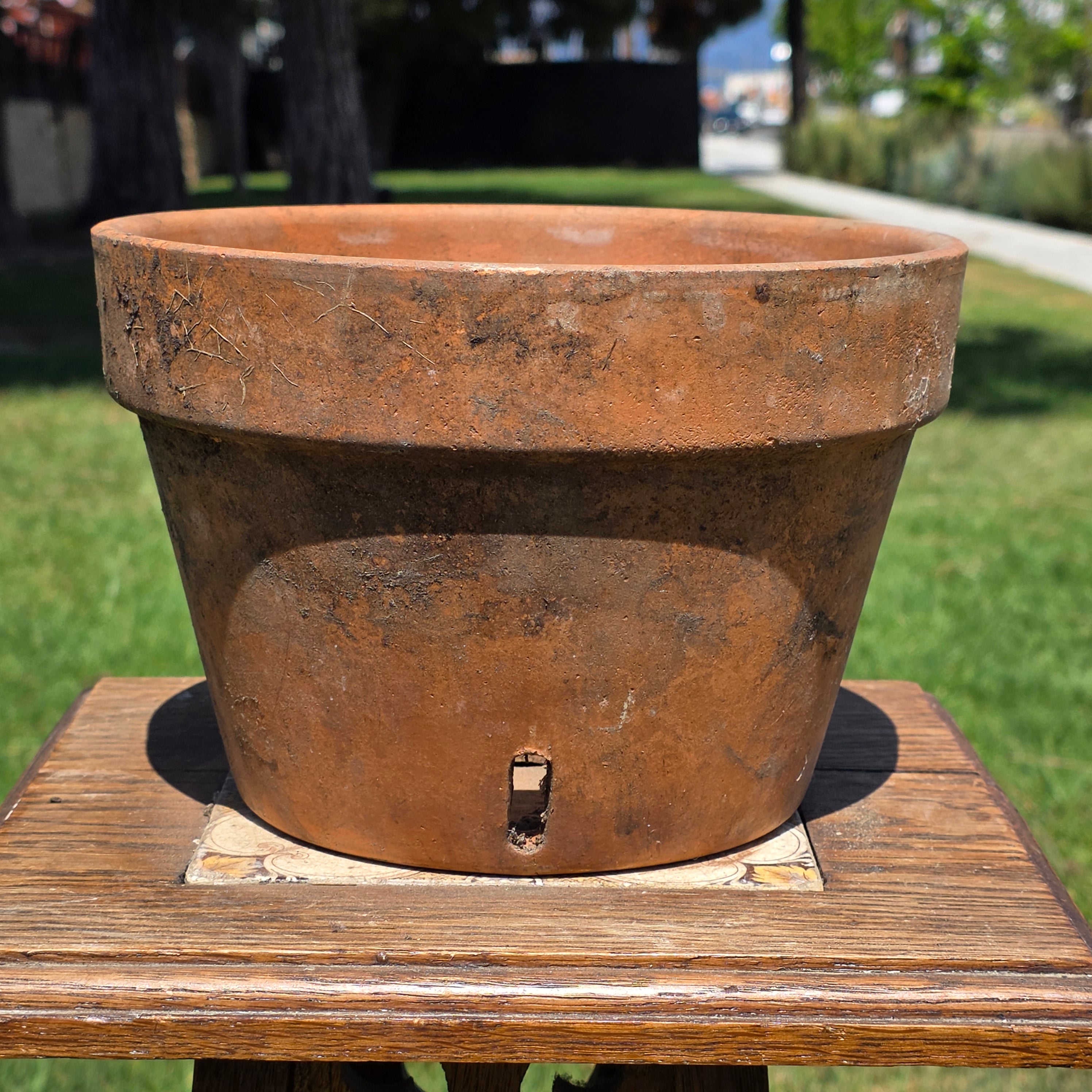 Vintage Italian Terracotta Orchid Pot 9" Heavy Clay Planter Side Holes Aged