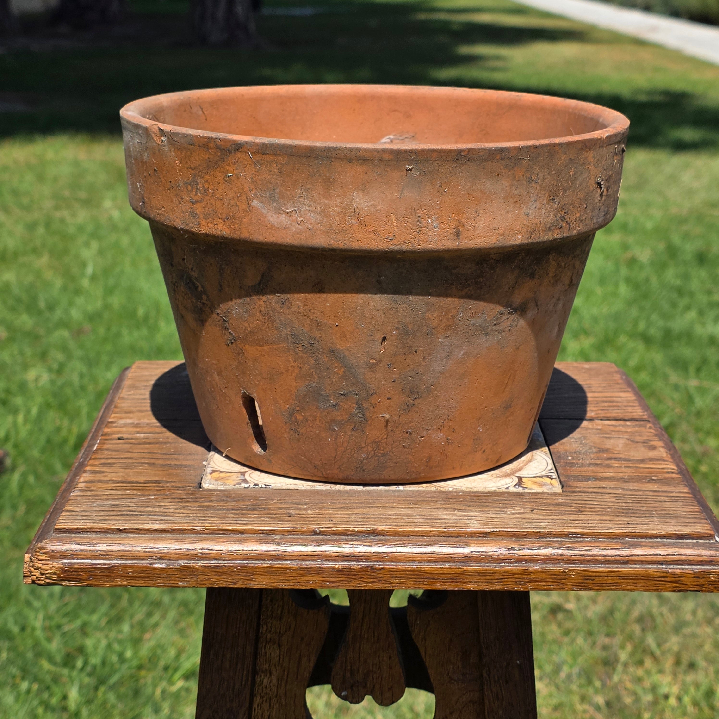 Vintage Italian Terracotta Orchid Pot 9" Heavy Clay Planter Side Holes Aged
