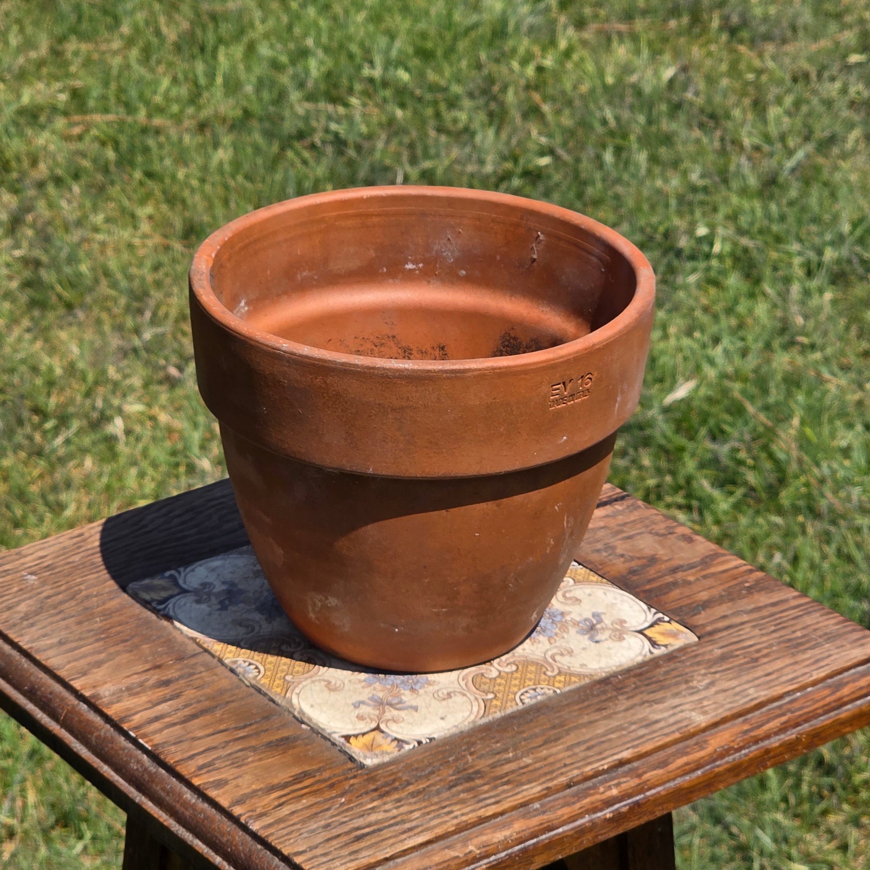 Vintage Italian Terracotta Planter Pot EV 16 Made in Italy 6.5" Aged Patina