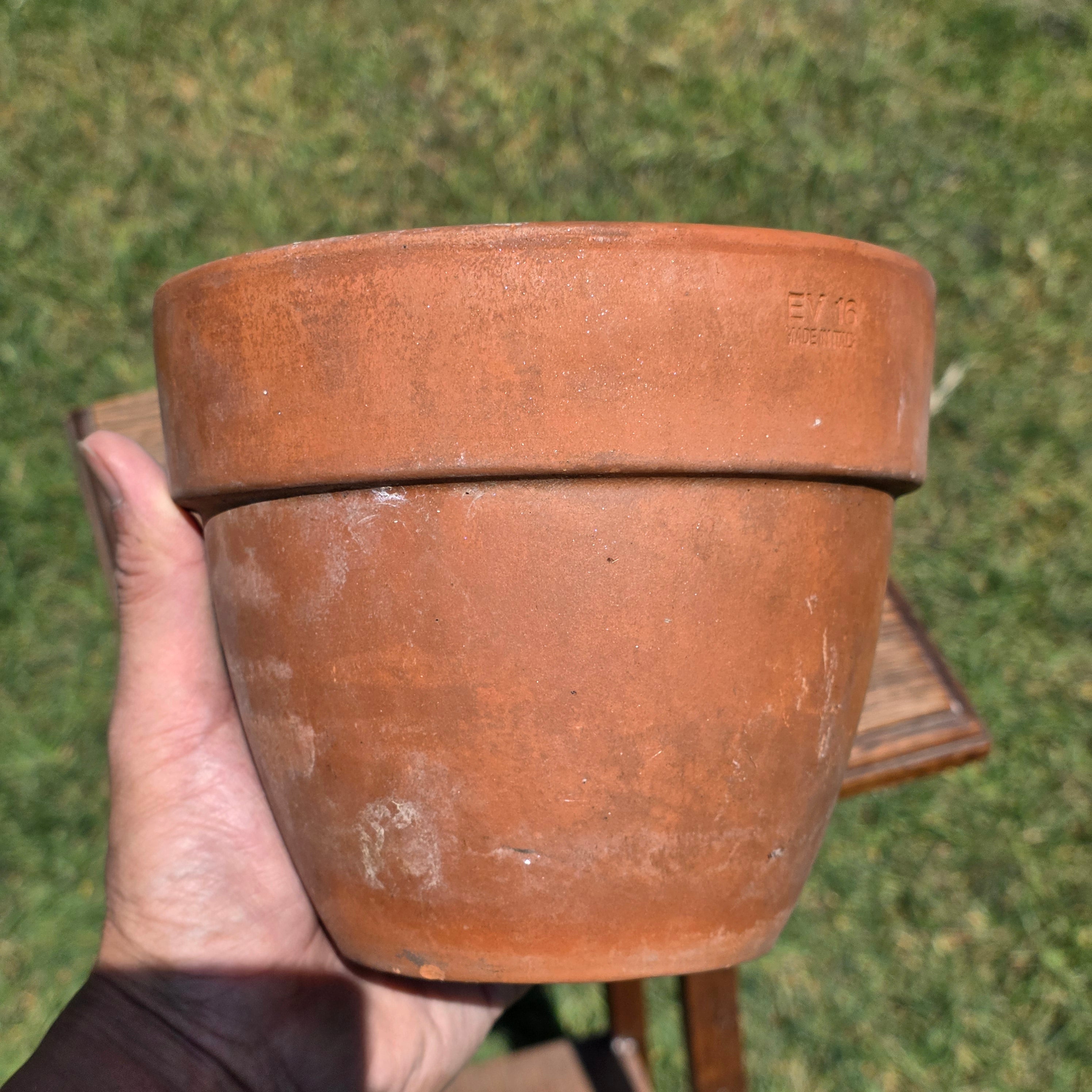 Vintage Italian Terracotta Planter Pot EV 16 Made in Italy 6.5" Aged Patina