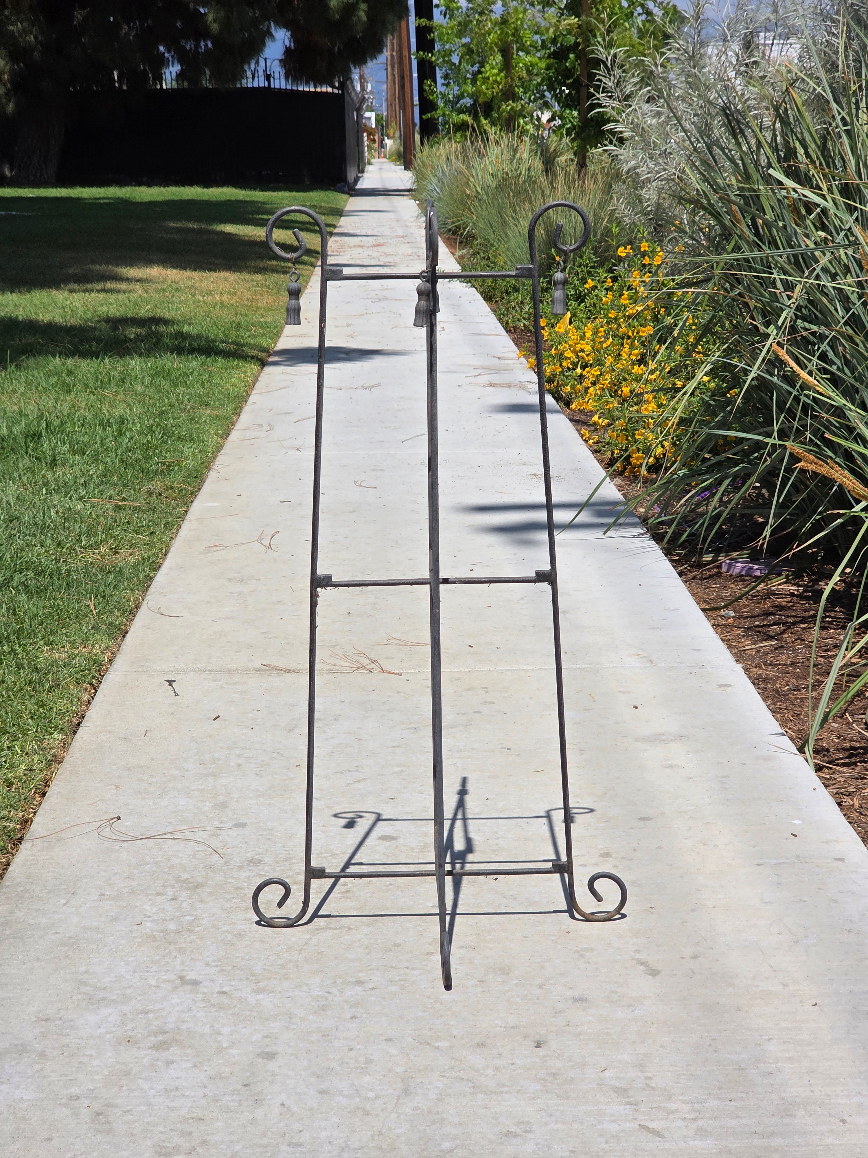 Vintage Wrought Iron Folding Plant Stand Metal Flower Pot Holder Tassel Scroll
