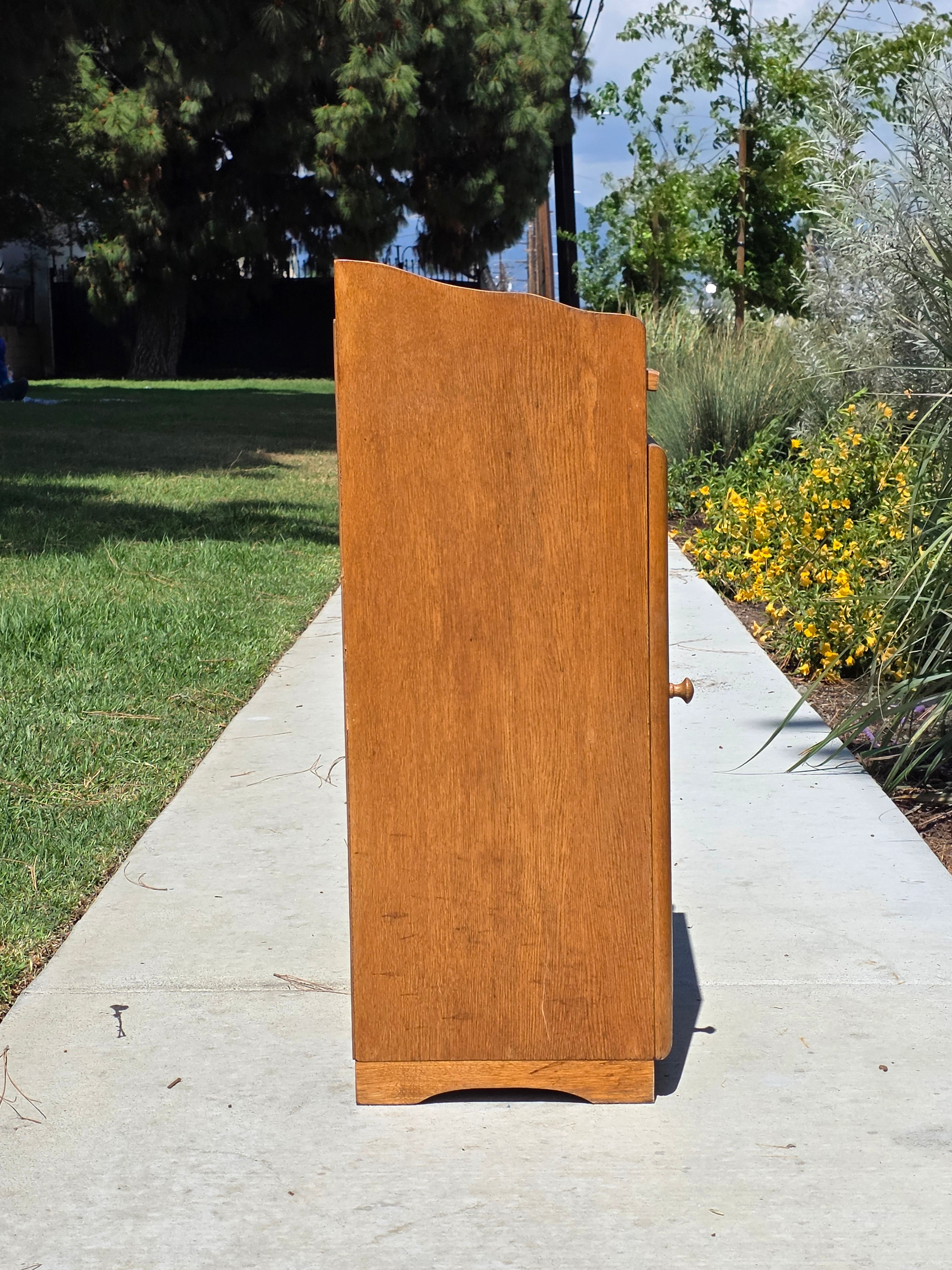 Vintage Oak Wood Trash Can Cabinet Kitchen Waste Bin Holder Country Farmhouse