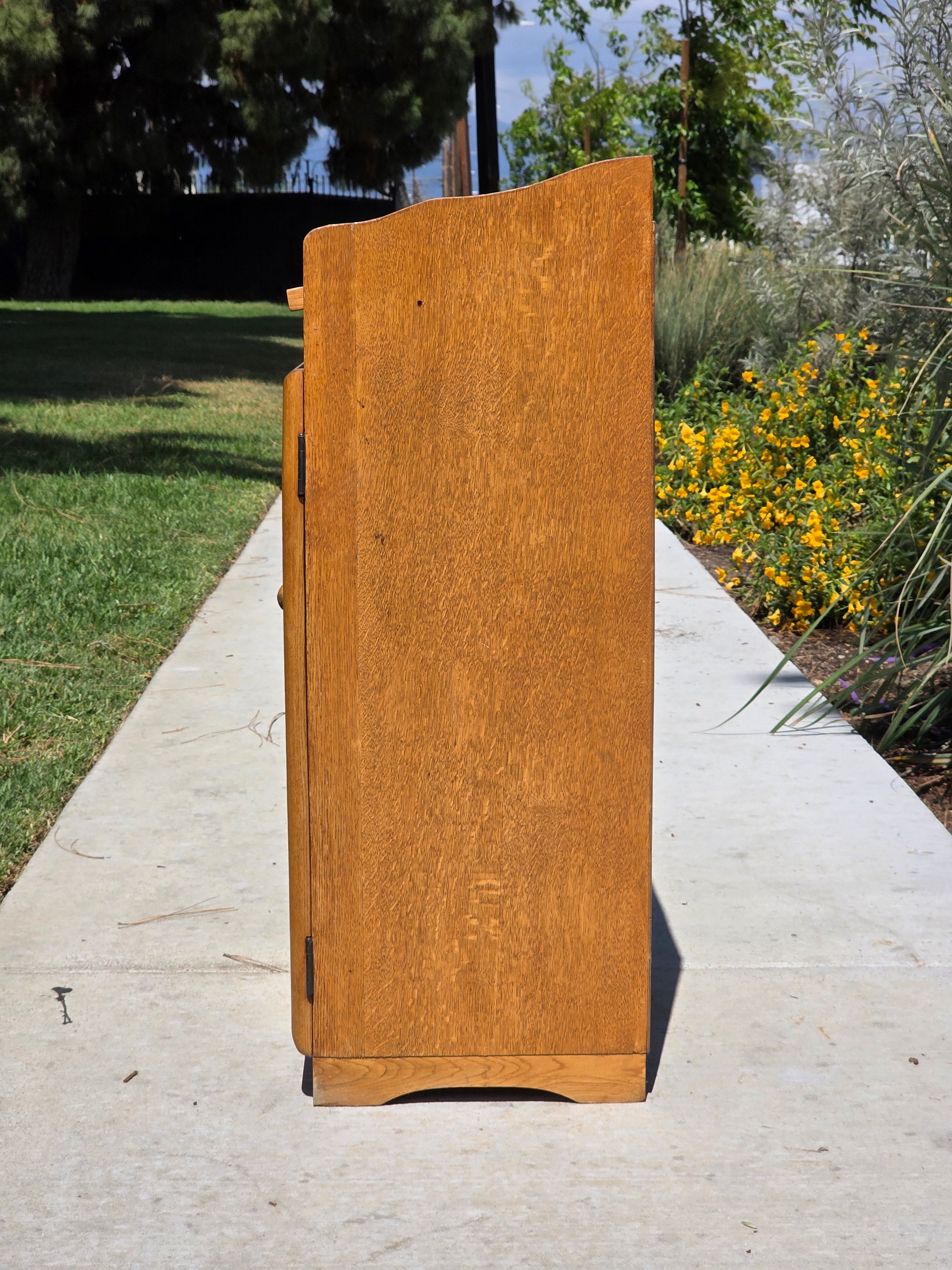 Vintage Oak Wood Trash Can Cabinet Kitchen Waste Bin Holder Country Farmhouse