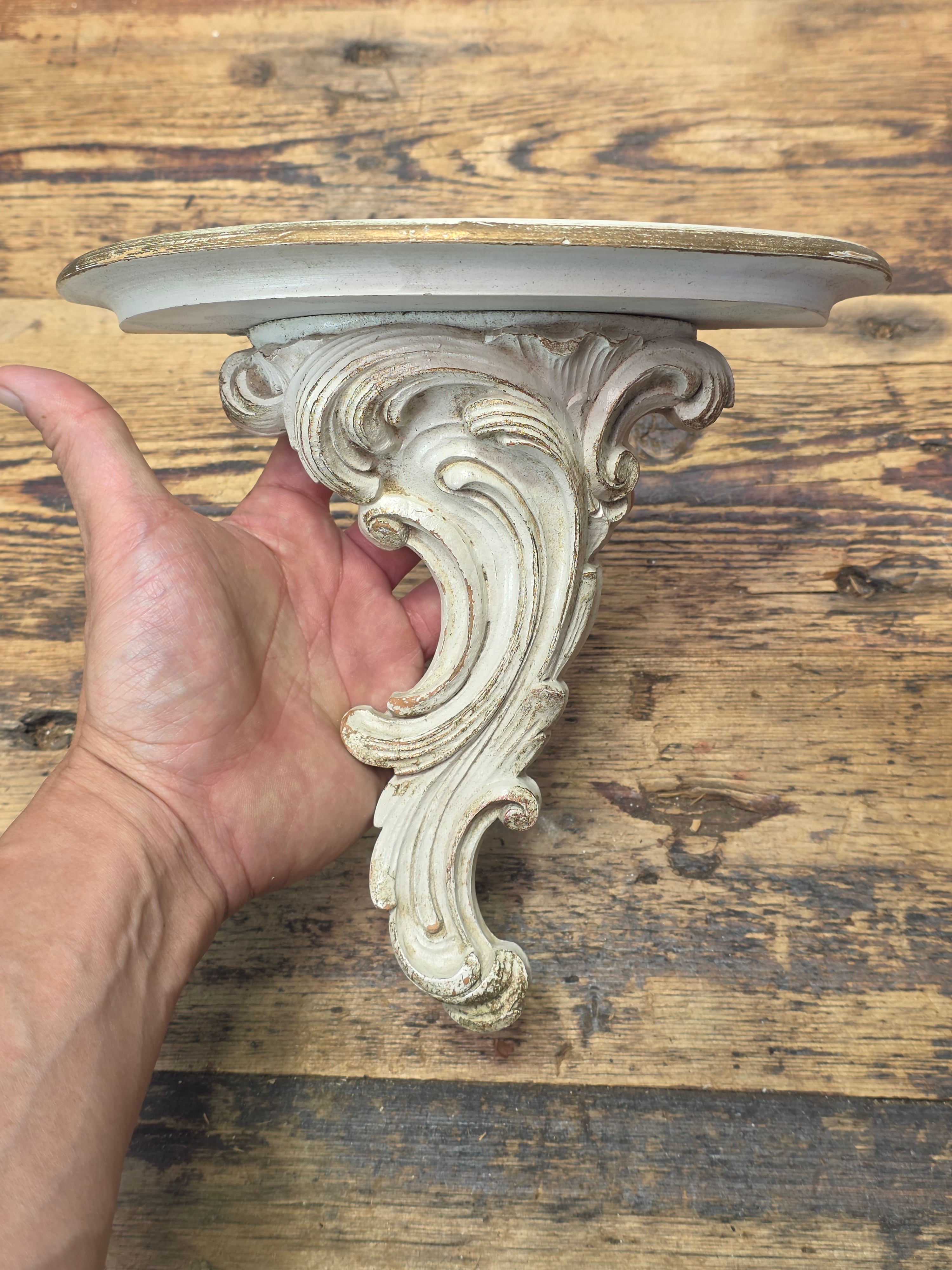 Vintage Syroco Wood Wall Shelf Floating Console Gold White Hollywood Regency MCM