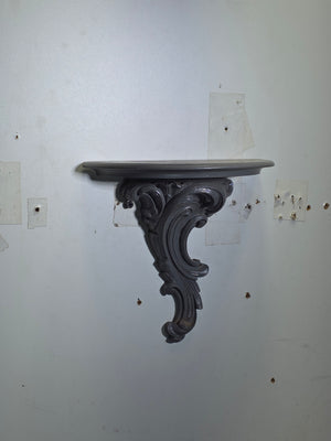 Vintage Syroco Wood Wall Shelf Gray Painted Floating Console Hollywood Regency