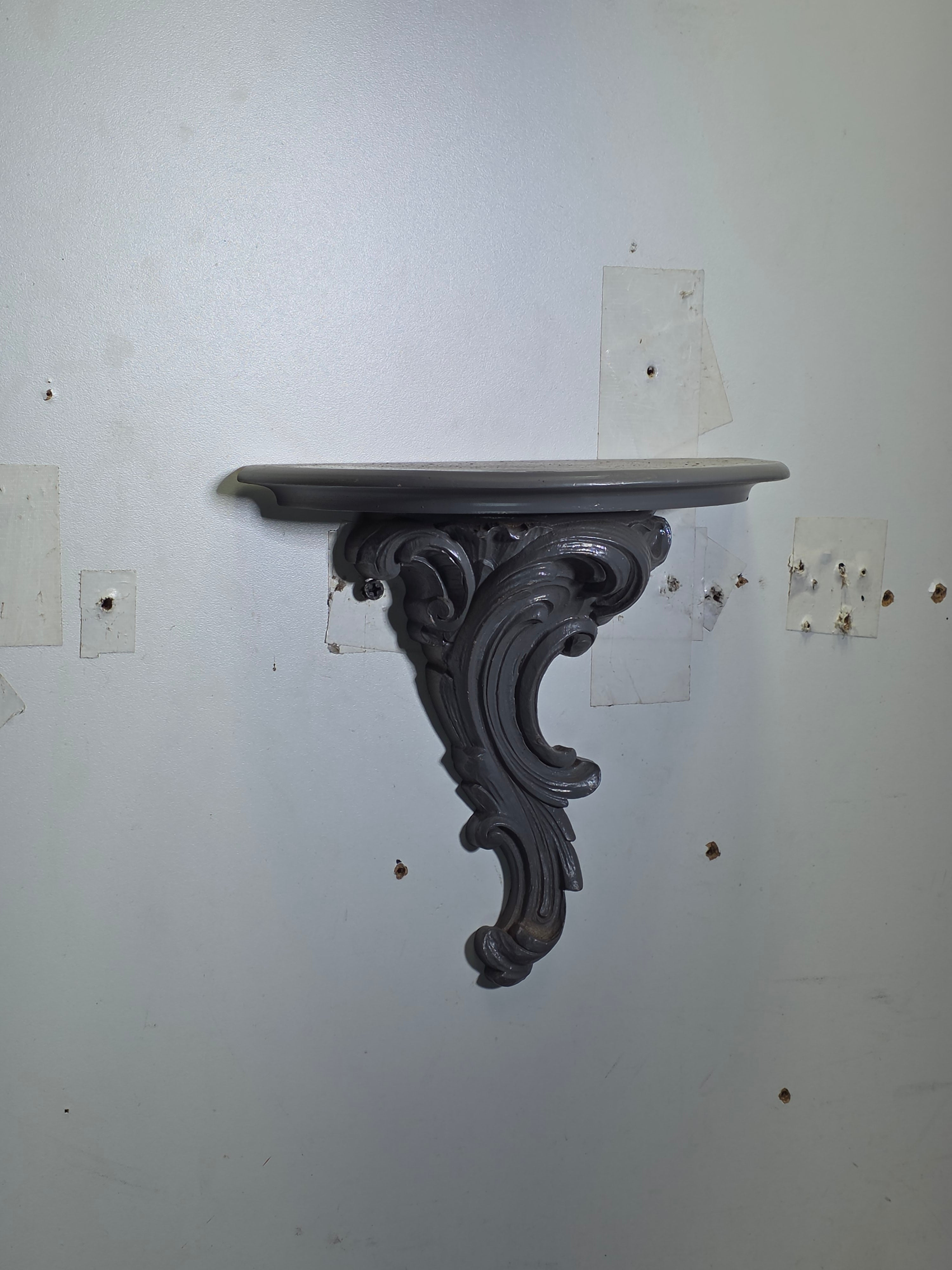 Vintage Syroco Wood Wall Shelf Gray Painted Floating Console Hollywood Regency