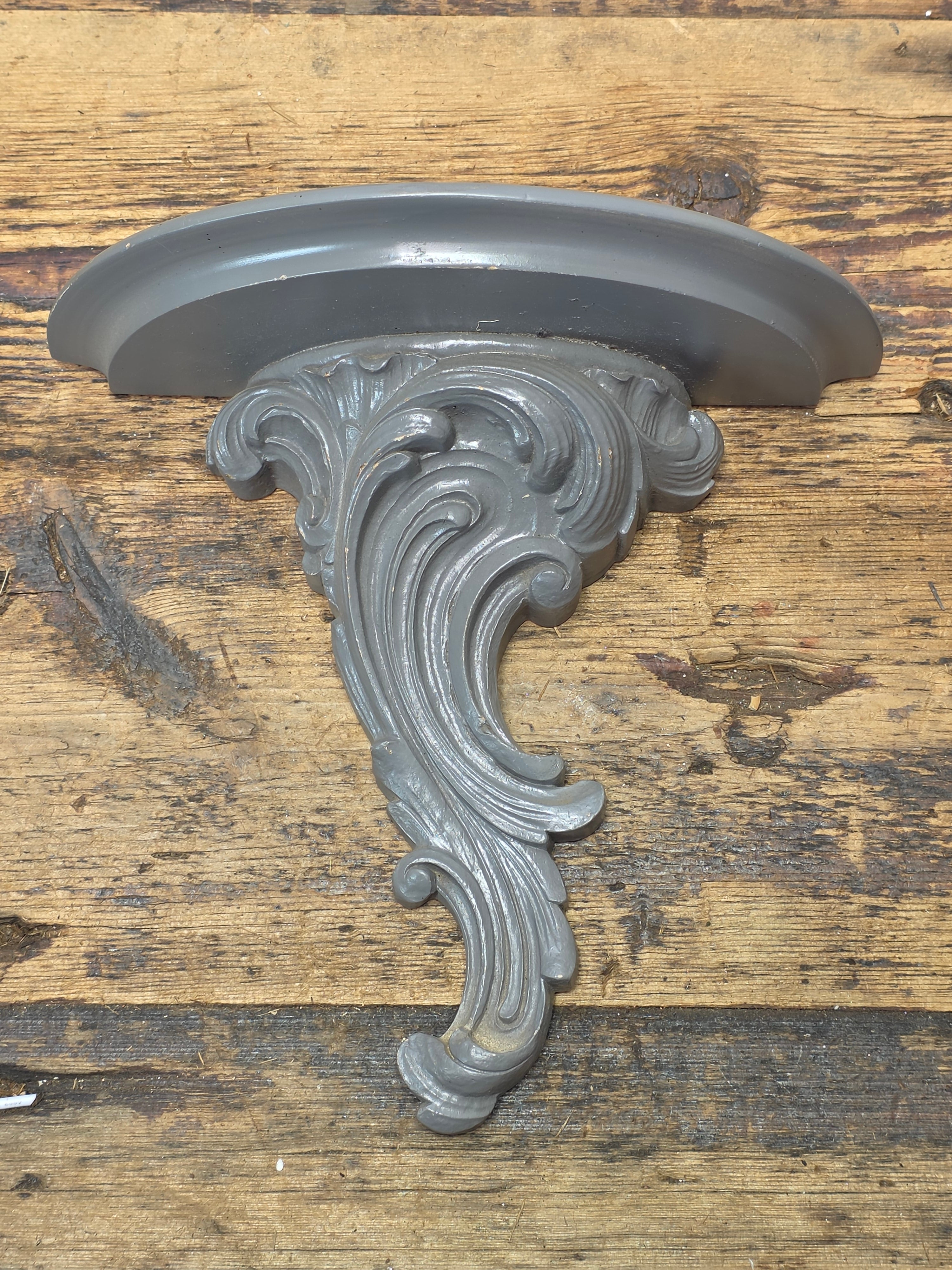 Vintage Syroco Wood Wall Shelf Gray Painted Floating Console Hollywood Regency
