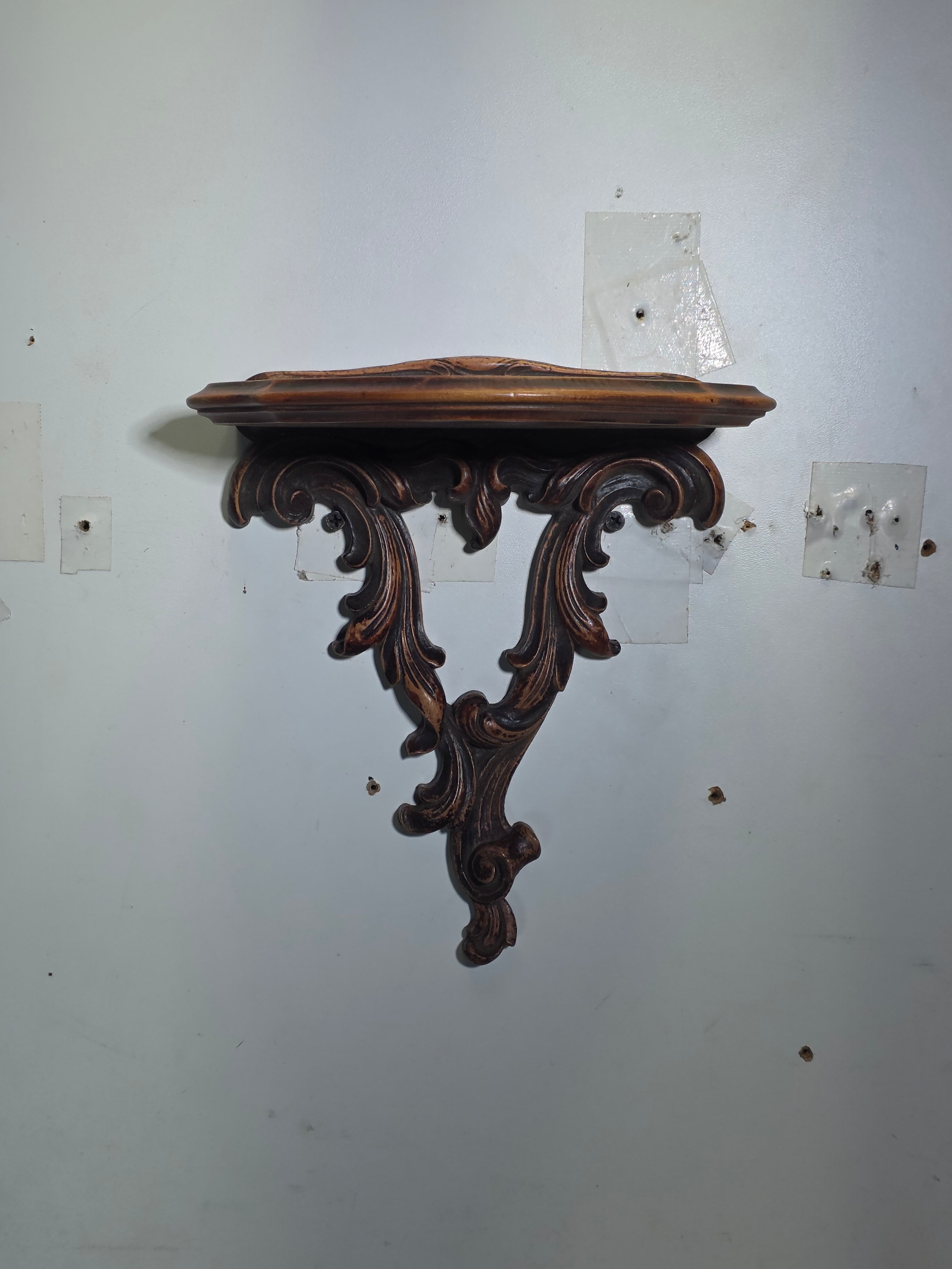 Vintage Syroco Wood Wall Shelf Plate Groove Rack Console Brown Faux Wood 10" MCM