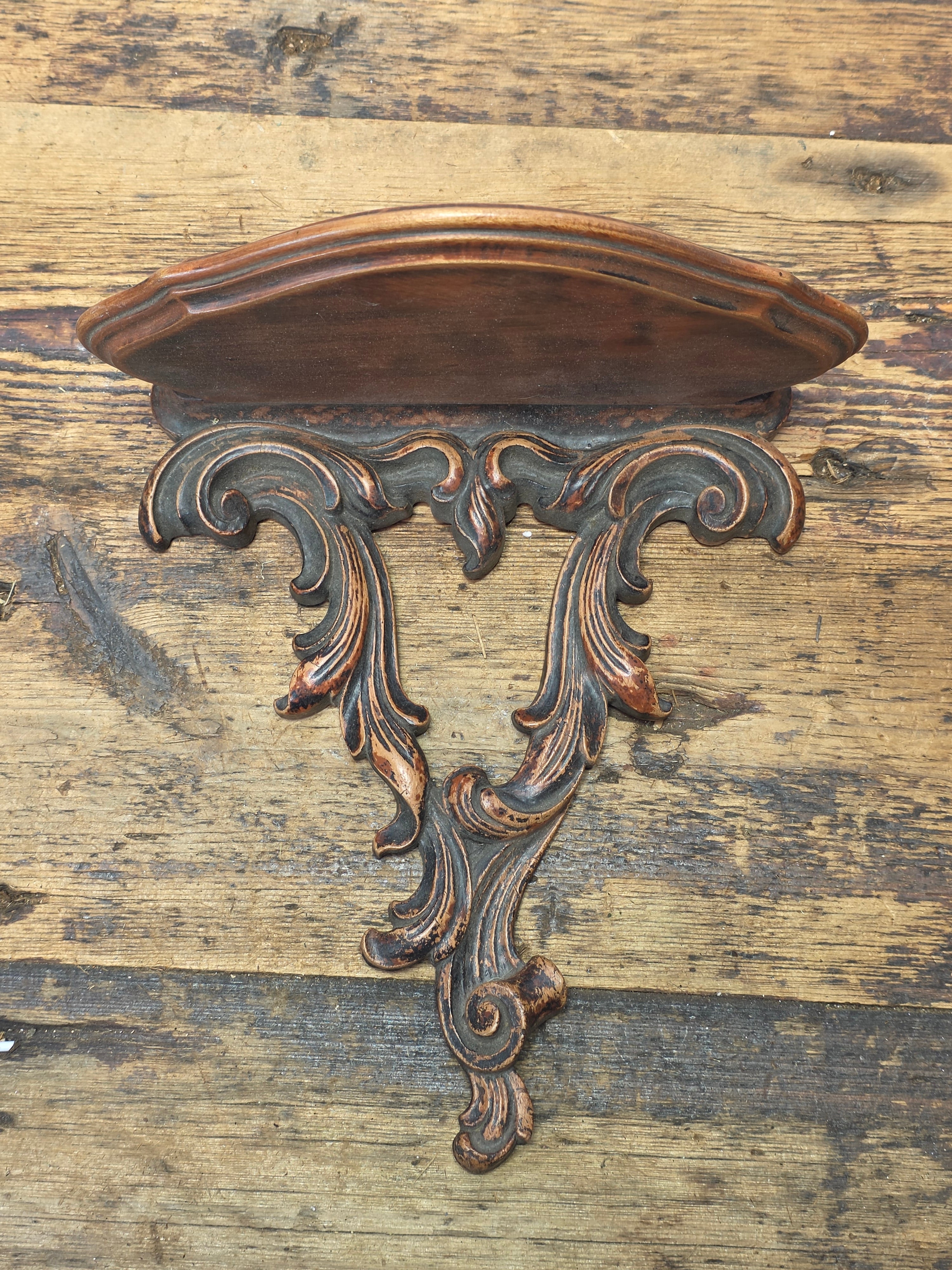 Vintage Syroco Wood Wall Shelf Plate Groove Rack Console Brown Faux Wood 10" MCM