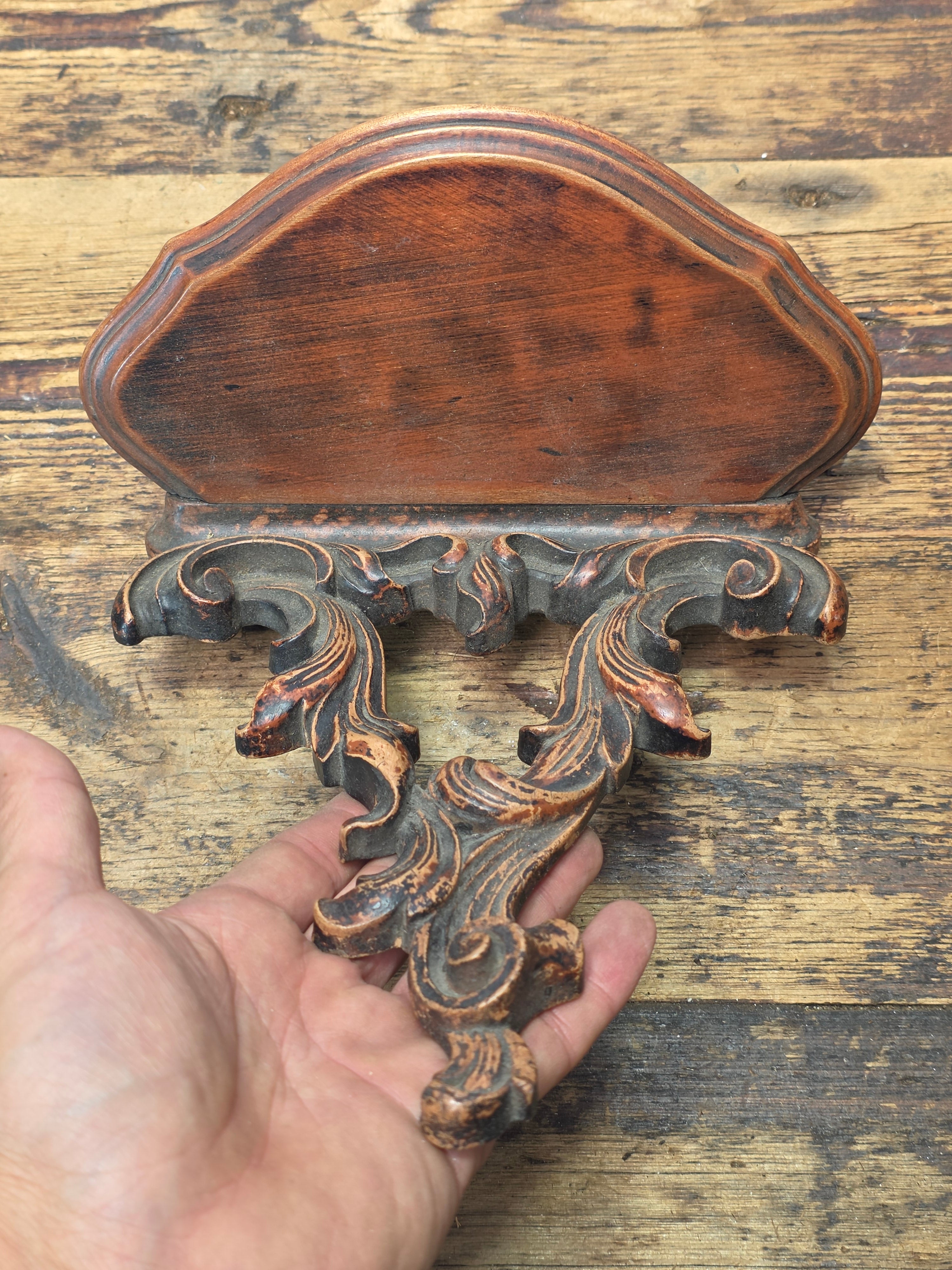 Vintage Syroco Wood Wall Shelf Plate Groove Rack Console Brown Faux Wood 10" MCM