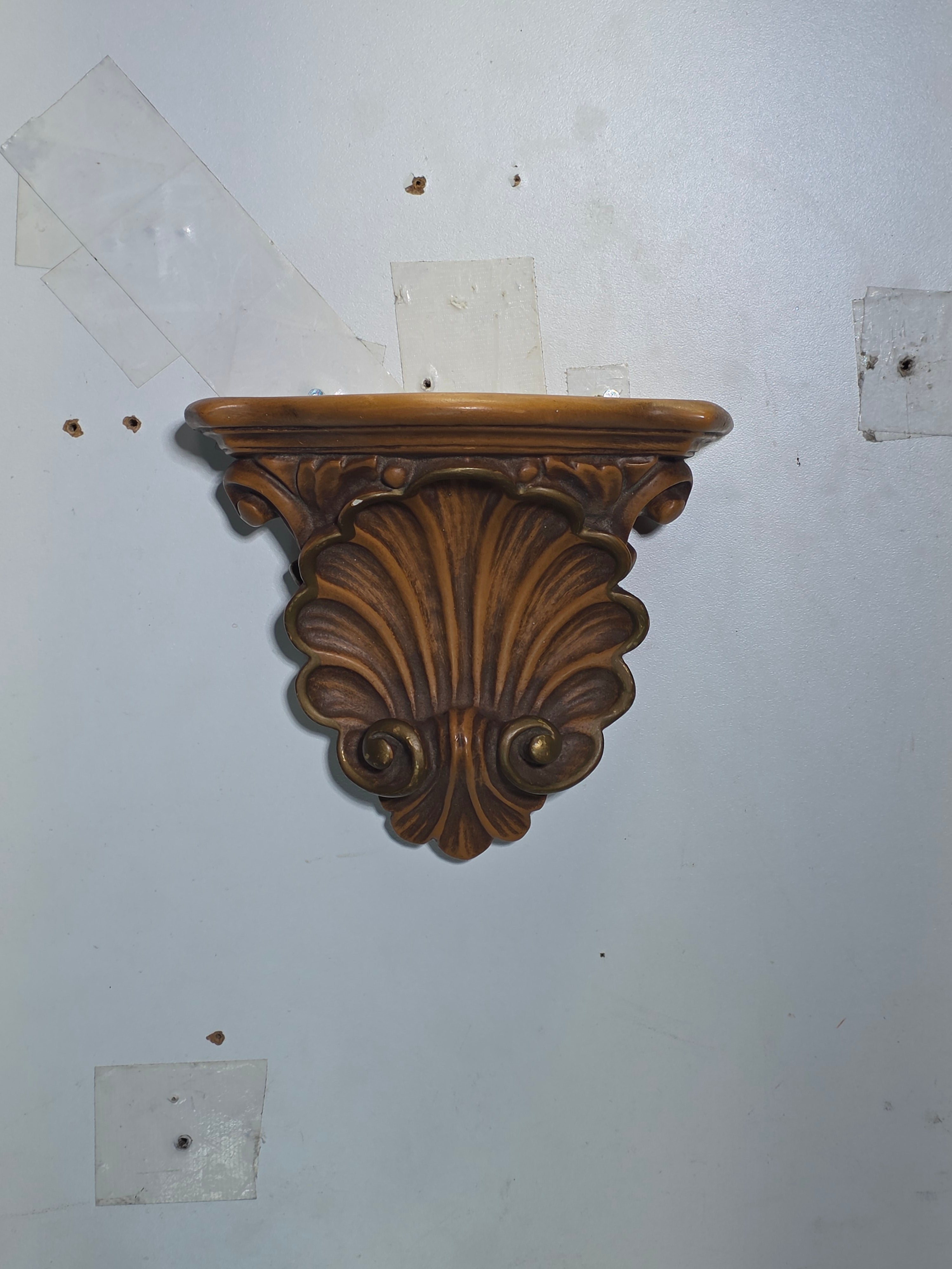 Vintage Plaster Wall Shelf Shell Scroll Gold Trim Hollywood Regency Scallop 7"