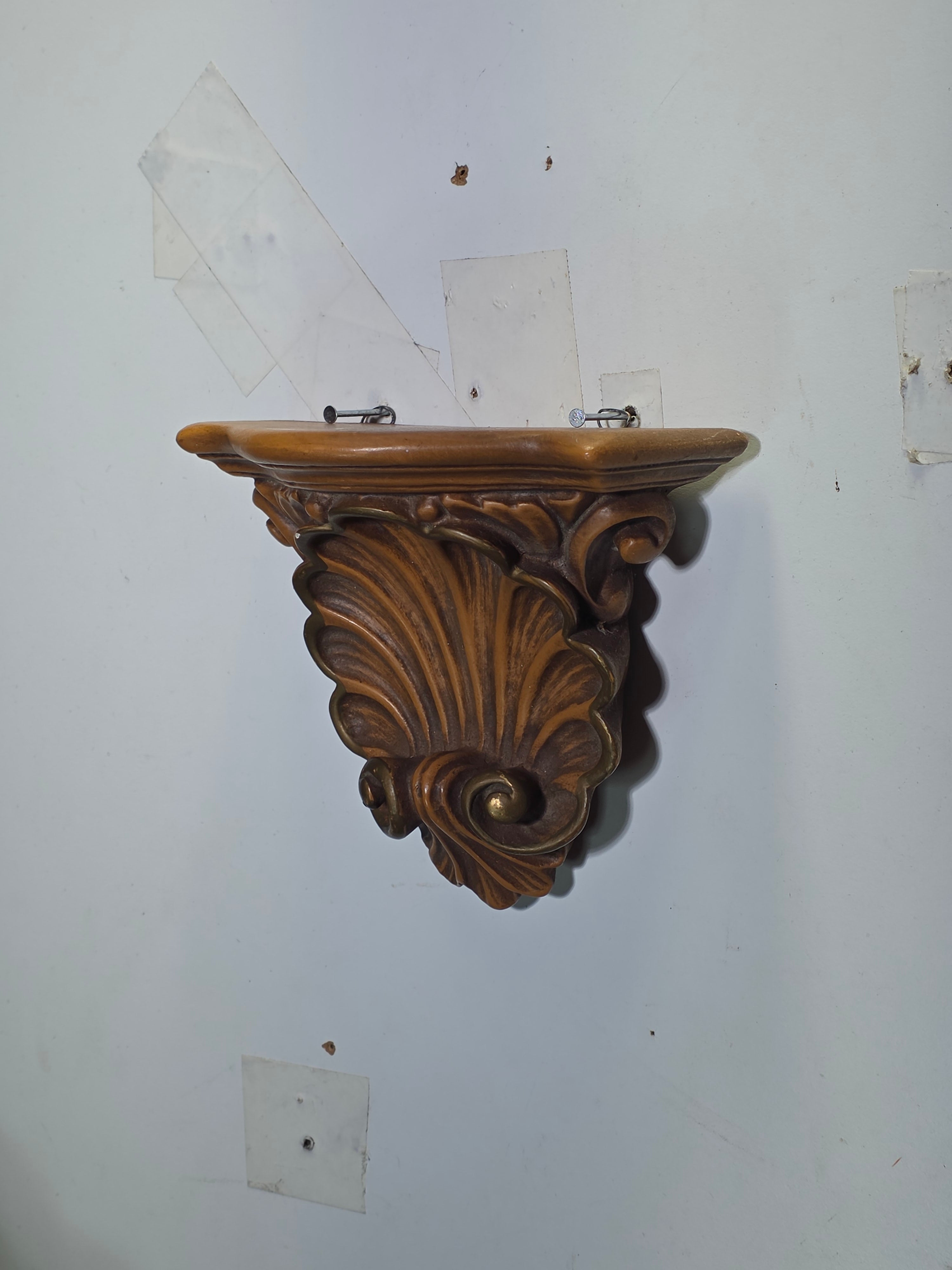 Vintage Plaster Wall Shelf Shell Scroll Gold Trim Hollywood Regency Scallop 7"