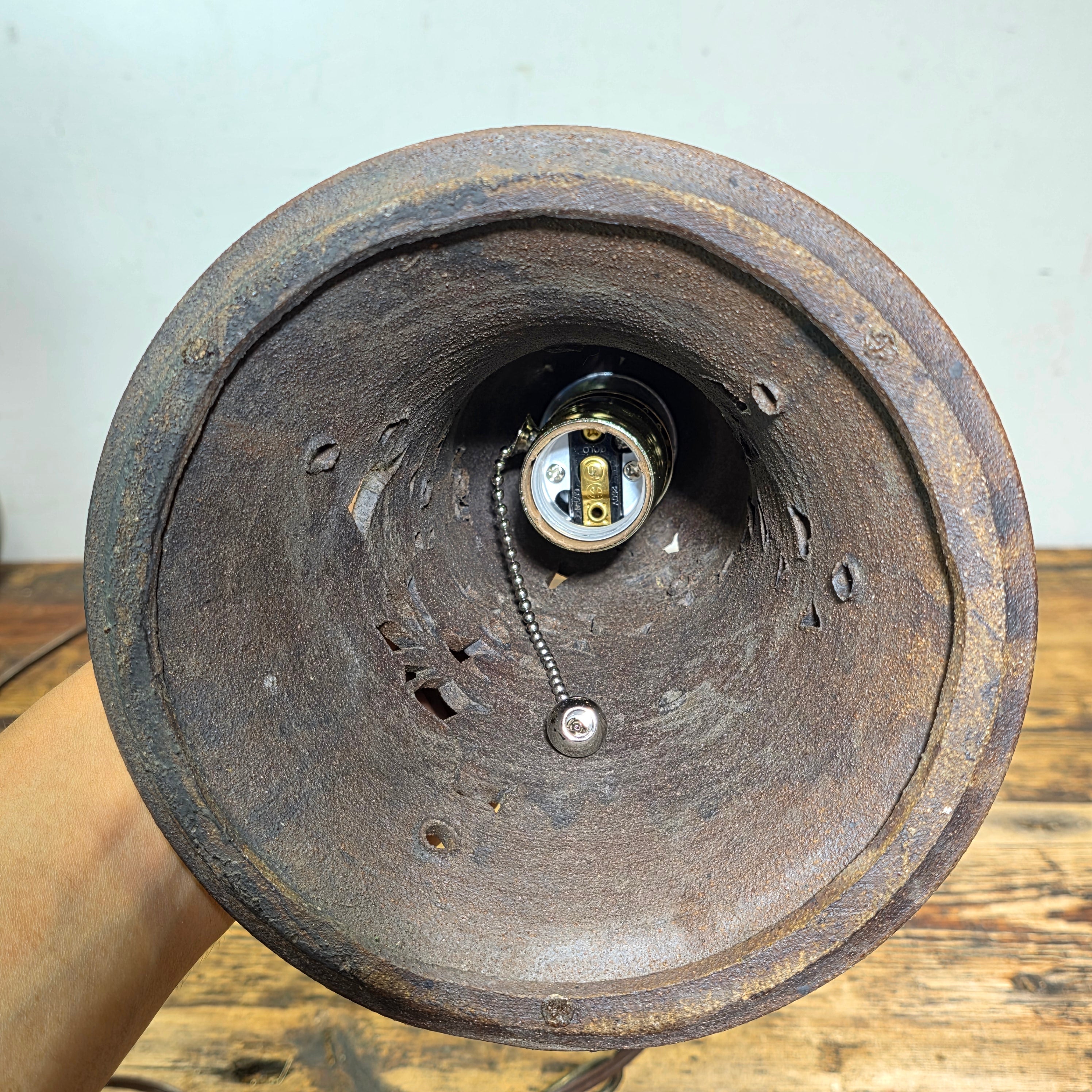 Artist Signed Studio Pottery Pendant Light Vintage Garden Bell Hollywood Estate