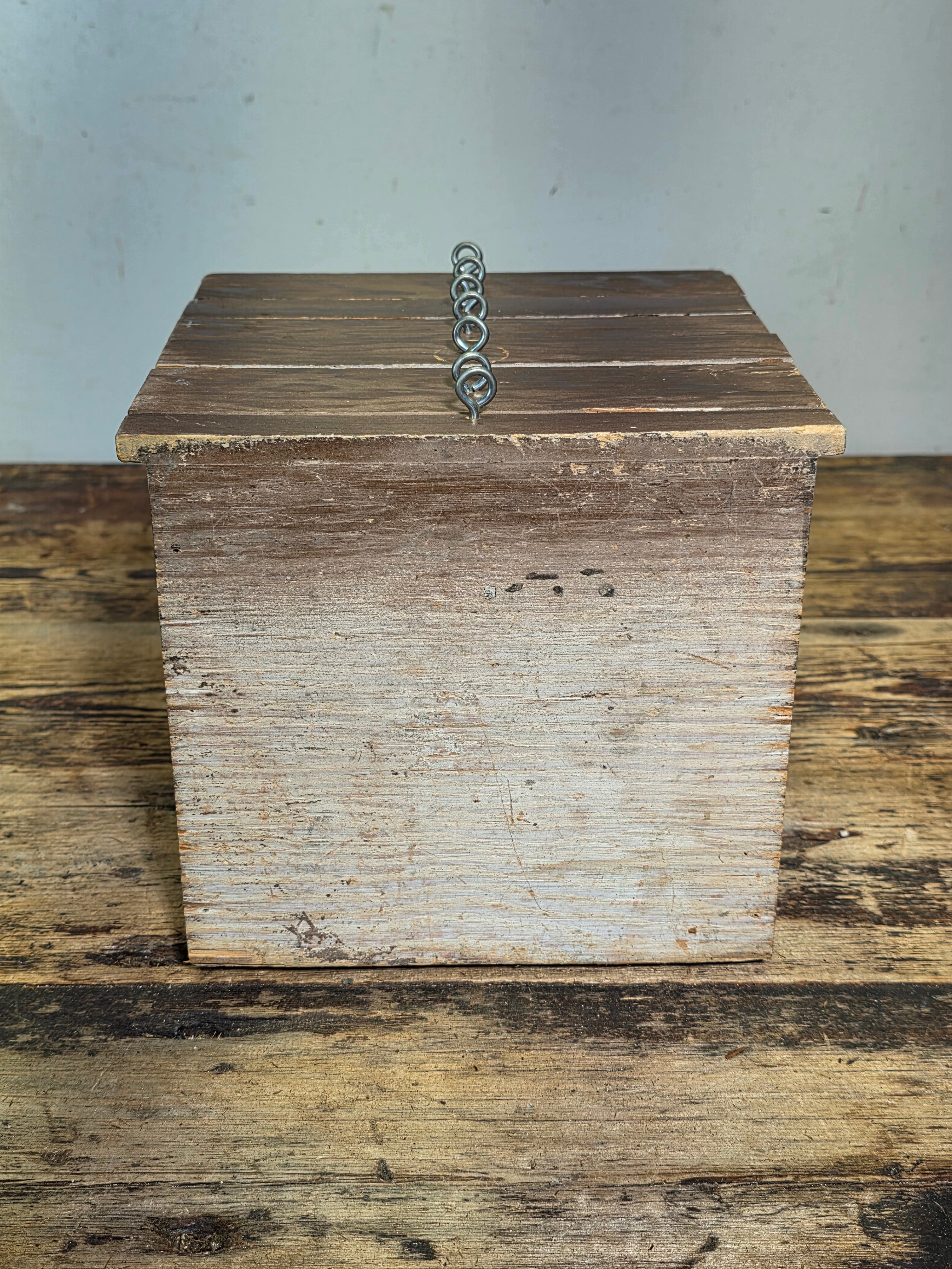 Vintage Handmade Wood Desktop Chest 5 Drawer Steel Ring Pulls Rustic Jewelry Box
