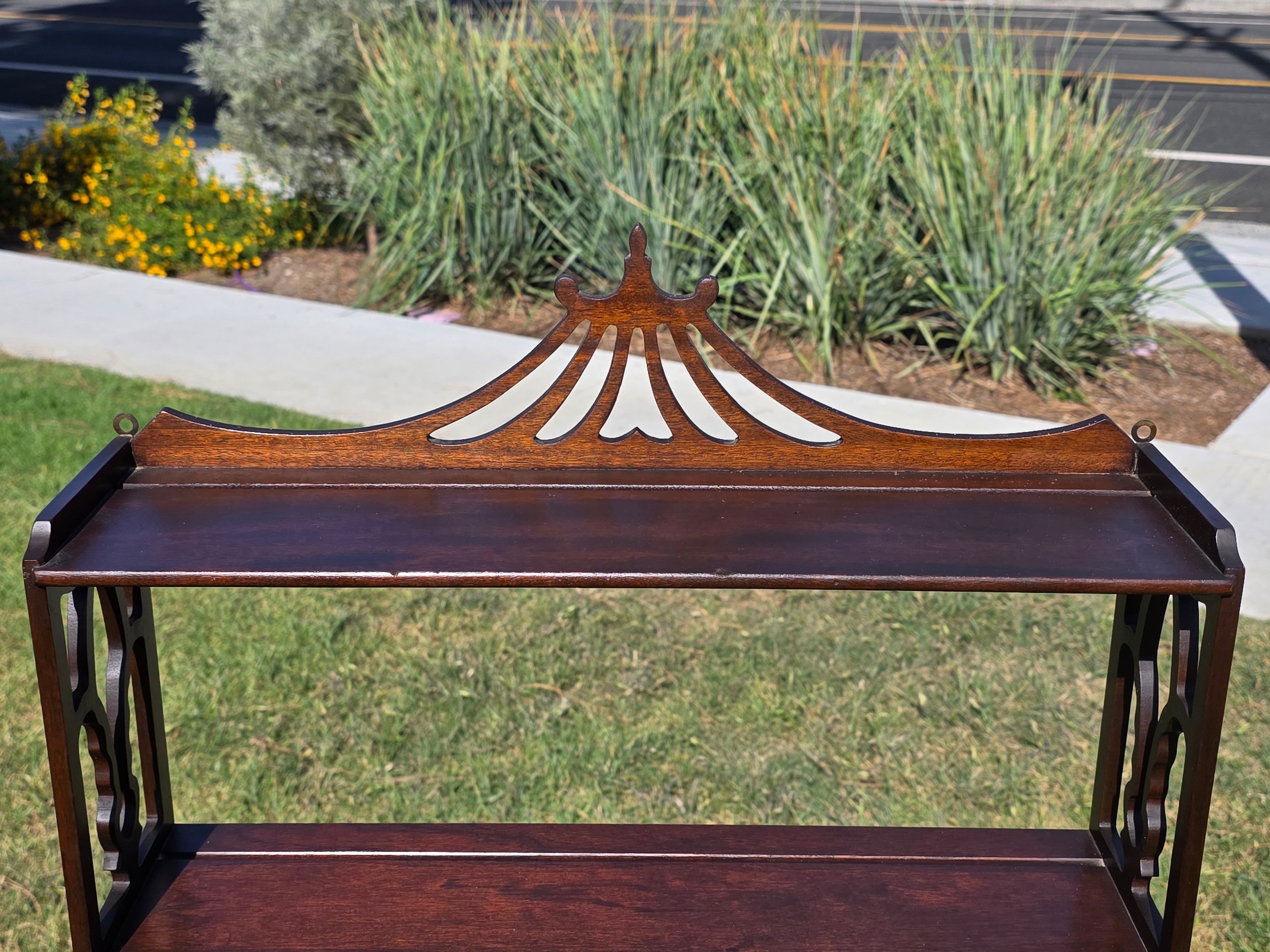Vintage Pagoda Wall Shelf Chinoiserie Fretwork Display Rack 2 Drawers Mahogany
