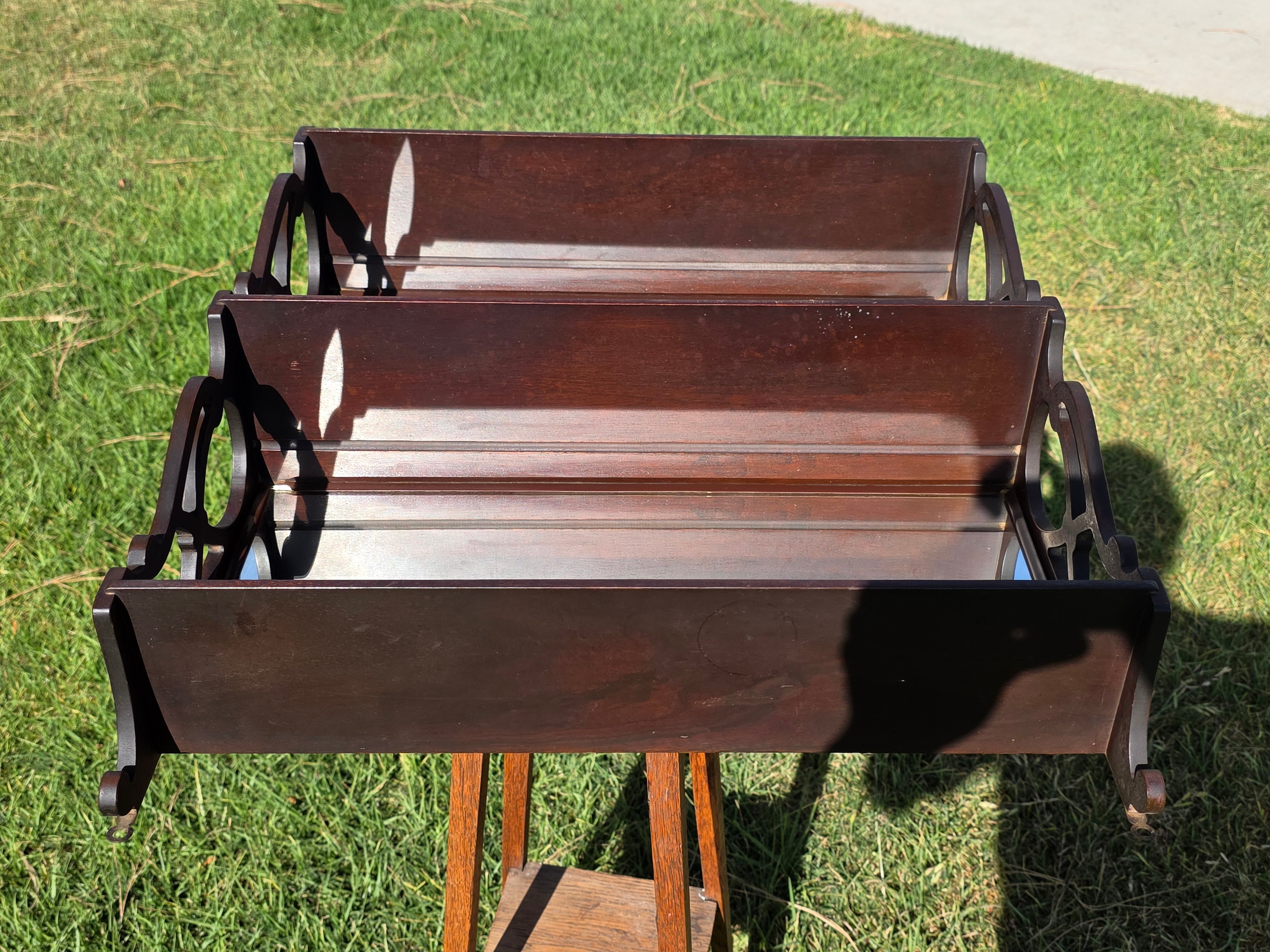 Vintage Mirrored Wall Shelf Fretwork 3 Tier Display Rack Plate Groove Mahogany