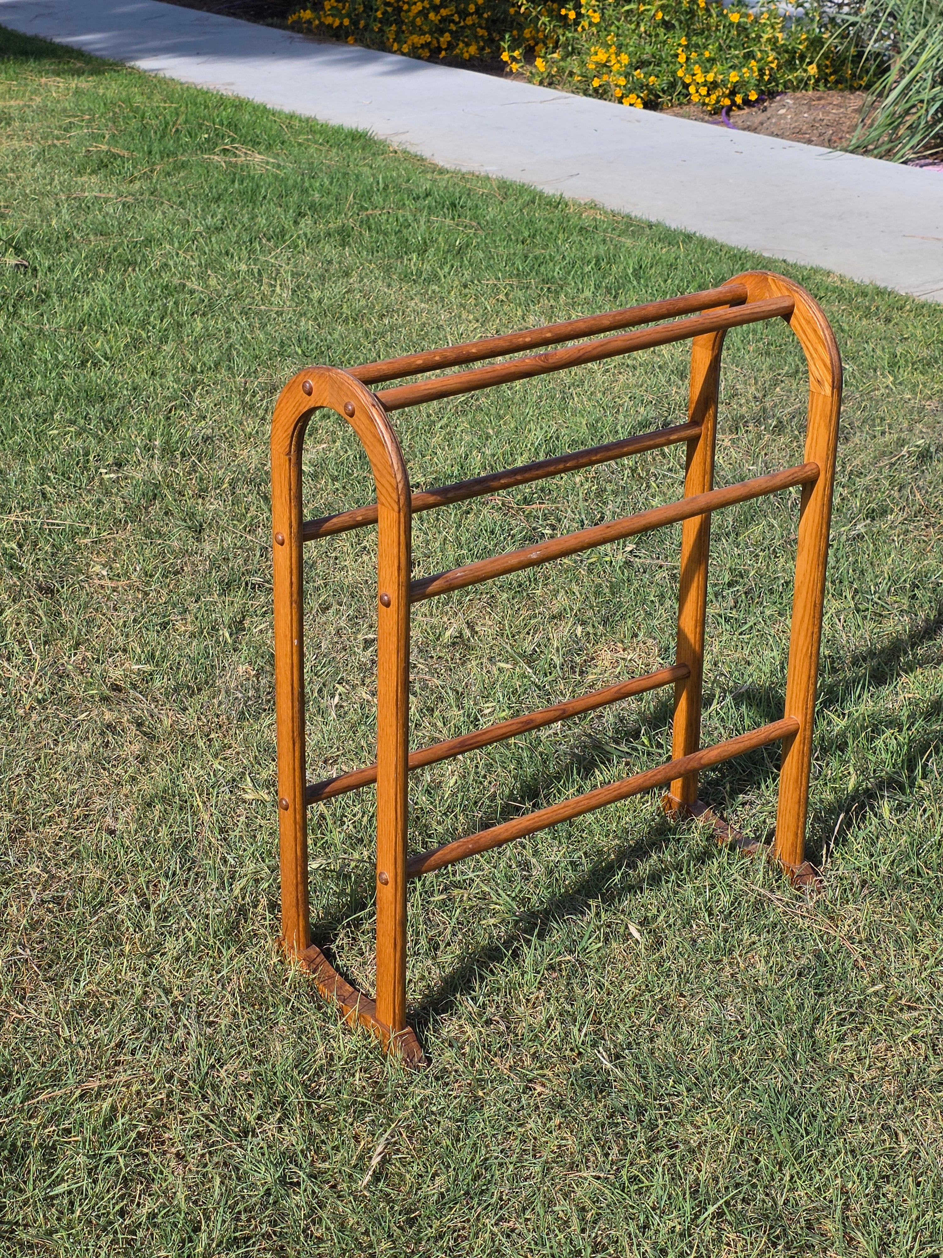 Vintage Oak Wood Quilt Rack Blanket Organizer Decor Stand Holder Cottage Core