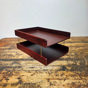 Vintage Carver Wood Products Desk Letter Tray 2 Tier Cherry Oak MCM Damage USA