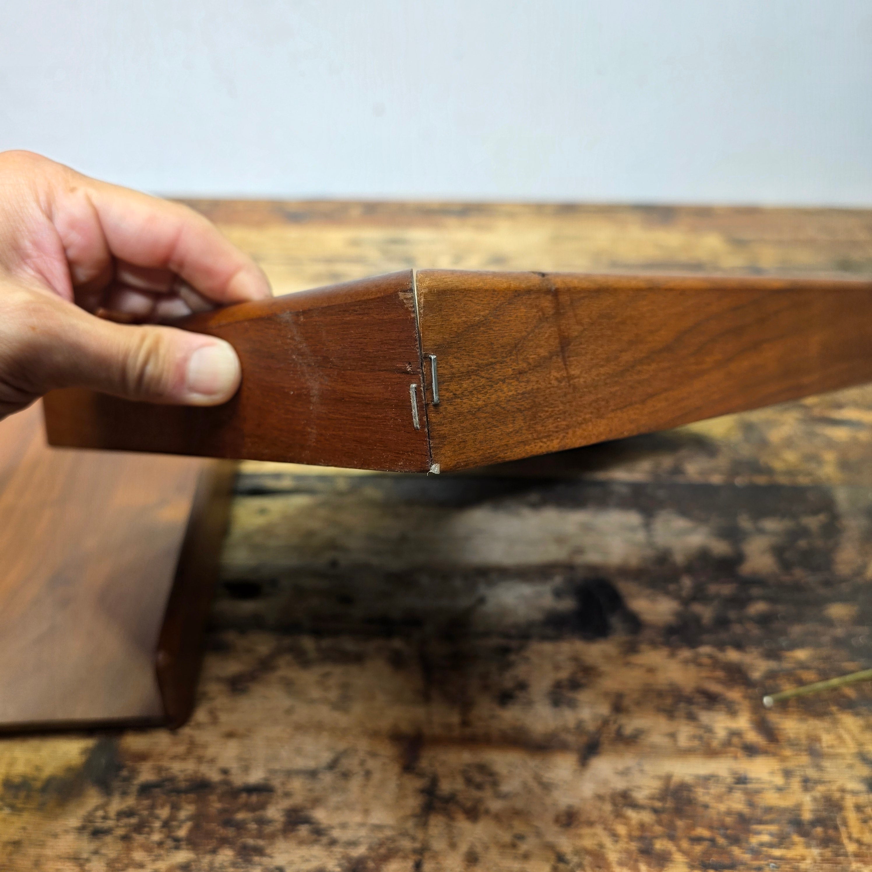 Vintage Carver Wood Products Desk Letter Tray 2 Tier Walnut Oak MCM Damage USA