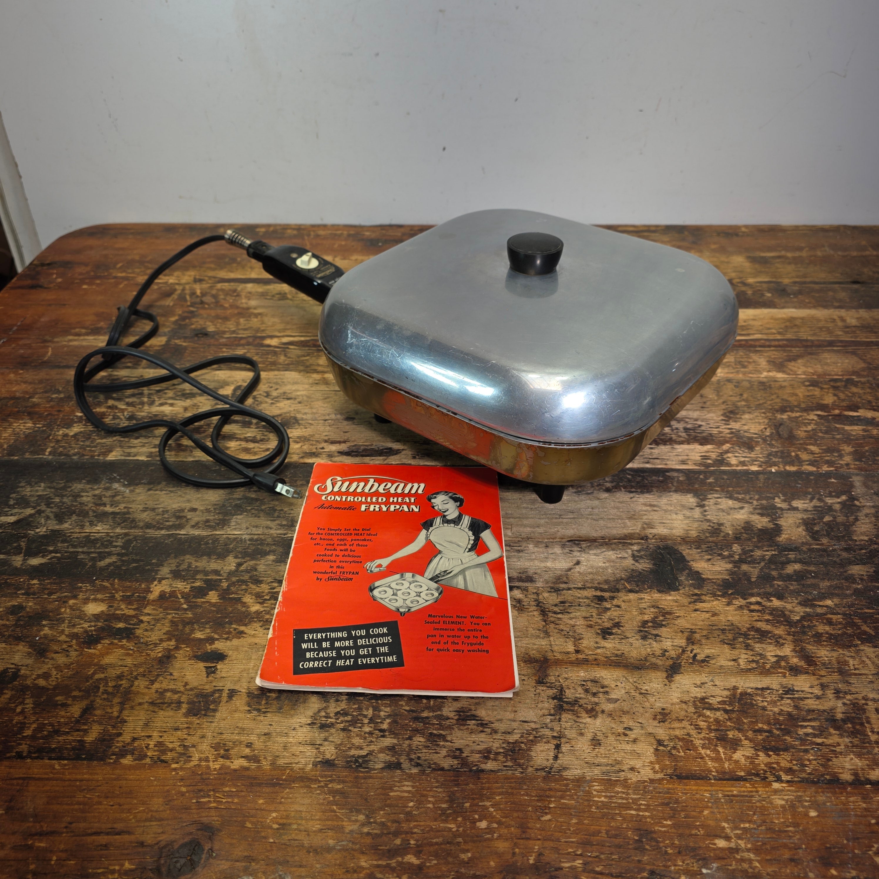 Vintage Sunbeam Automatic Electric Frypan Model FP-L MCM Aluminum Skillet W/ Lid