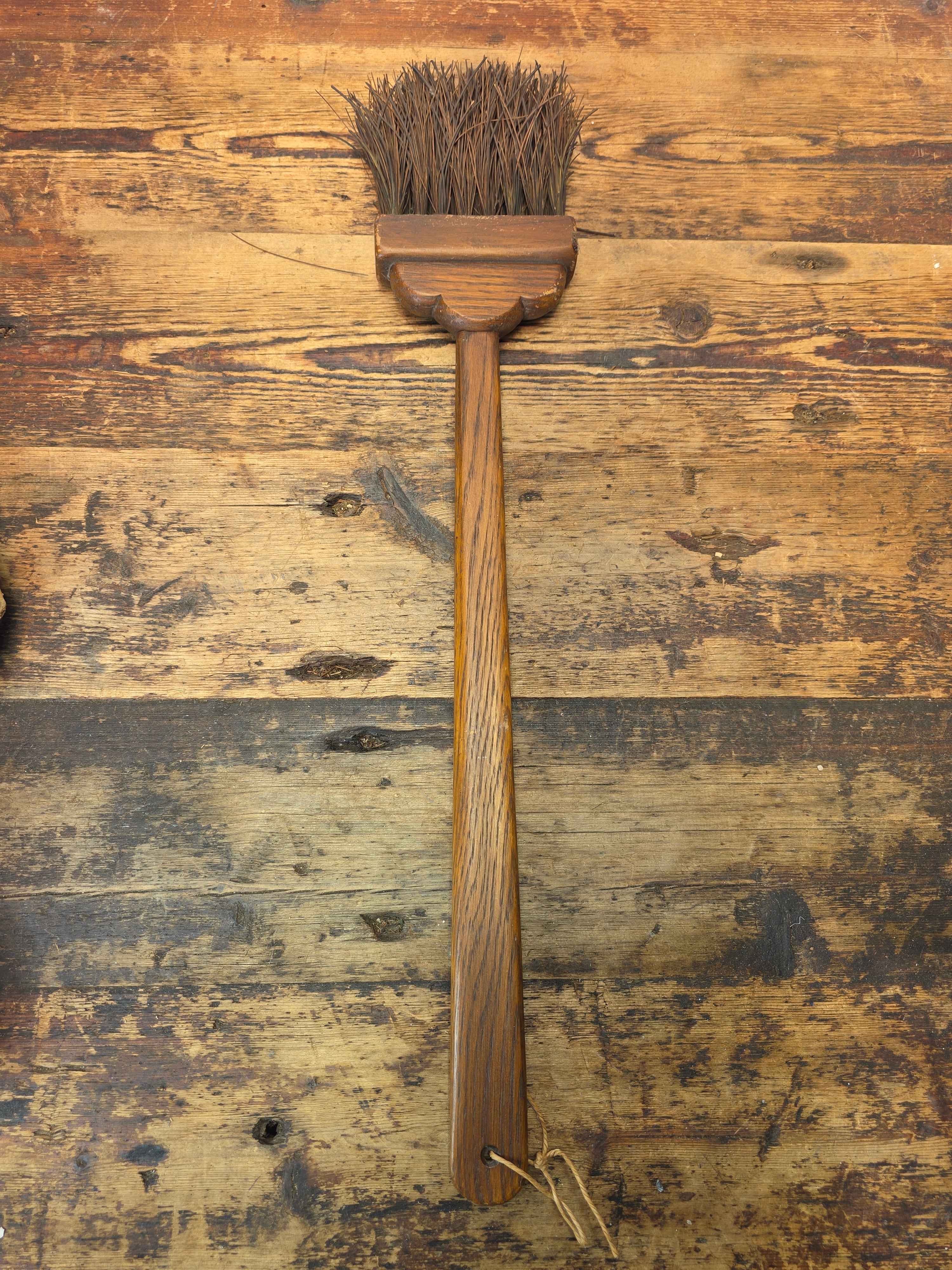 Vintage Fireplace Tool Set Oak Wood Copper Shovel Bellows Brush Wall Mount MCM