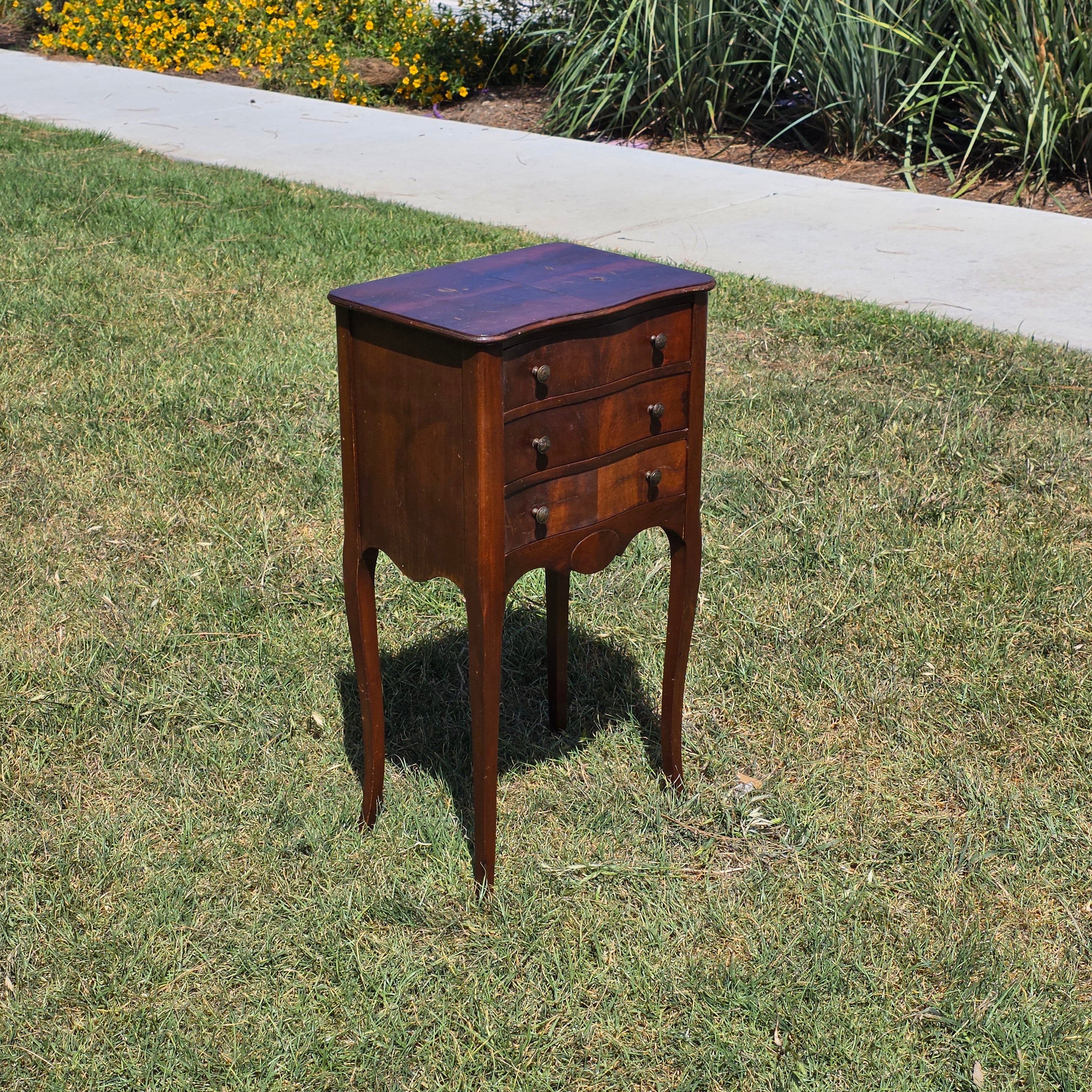 Vintage Ferguson Bros Wood Nightstand Side Table Drawer Bow Front Brown 28.5" H