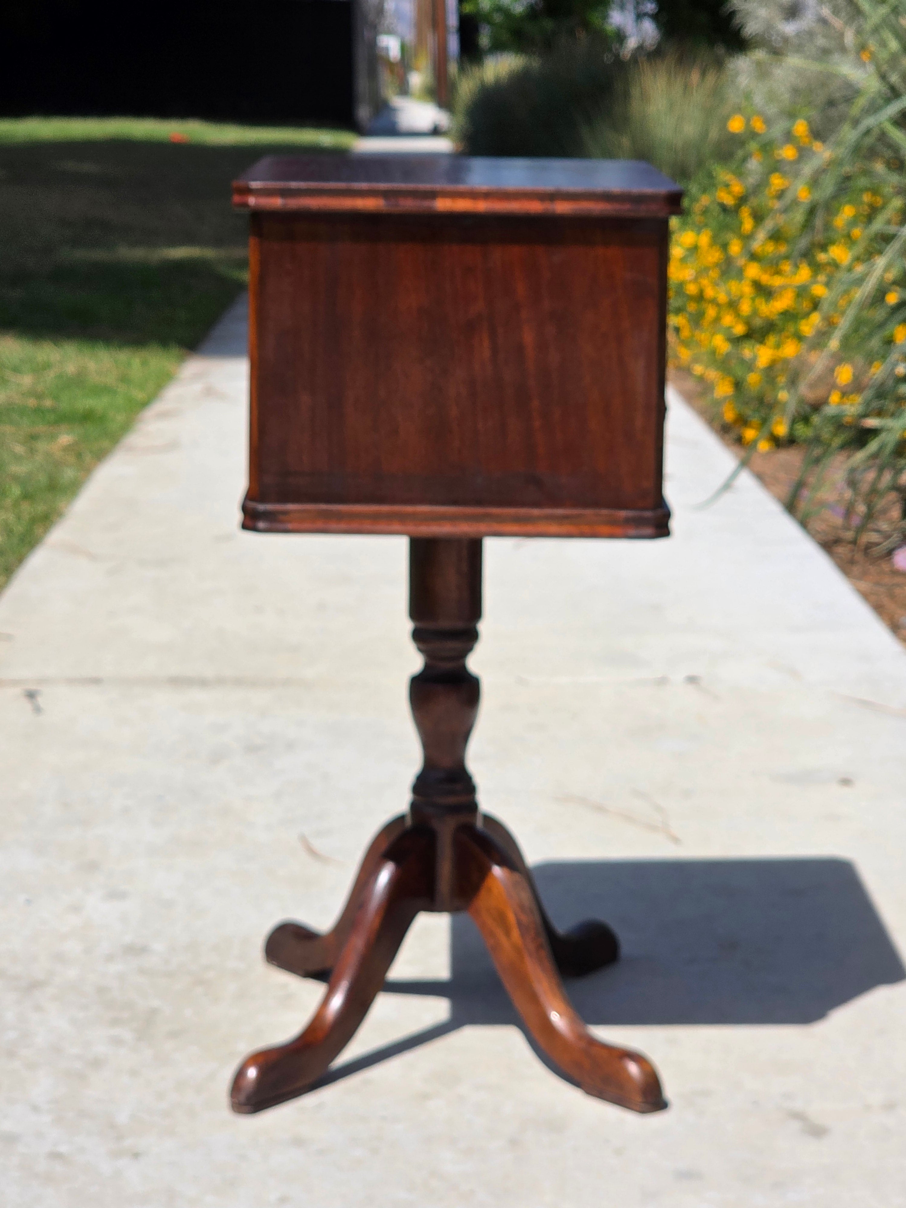 Vintage Duncan Phyfe Style Sewing Cabinet Side Table Mahogany Wood Spool Drawer