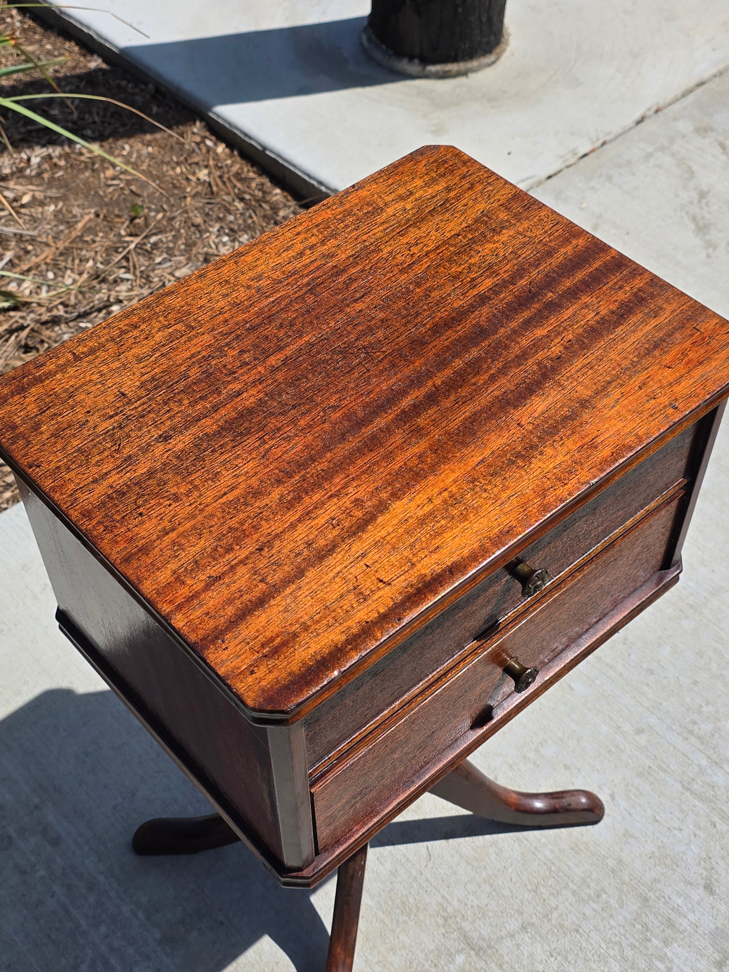 Vintage Duncan Phyfe Style Sewing Cabinet Side Table Mahogany Wood Spool Drawer