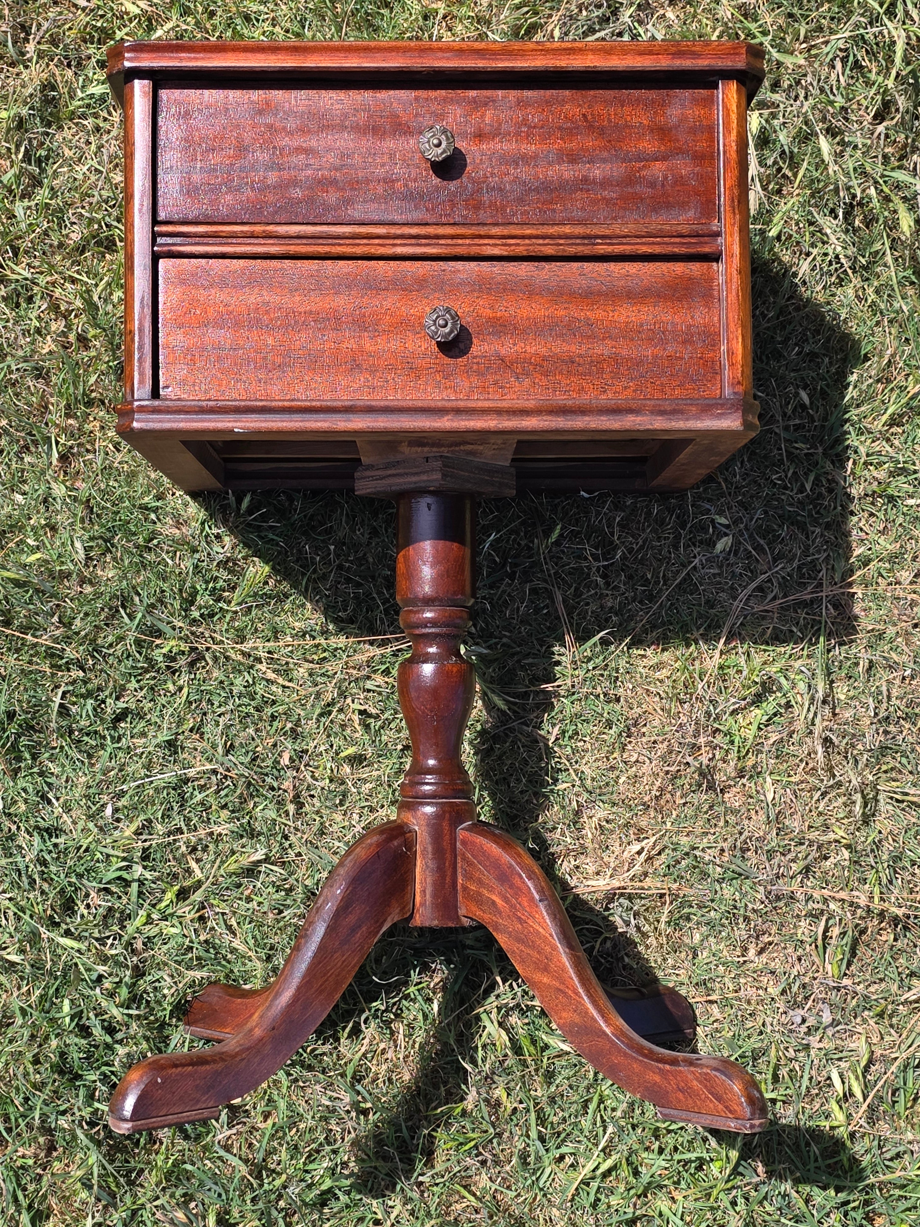 Vintage Duncan Phyfe Style Sewing Cabinet Side Table Mahogany Wood Spool Drawer