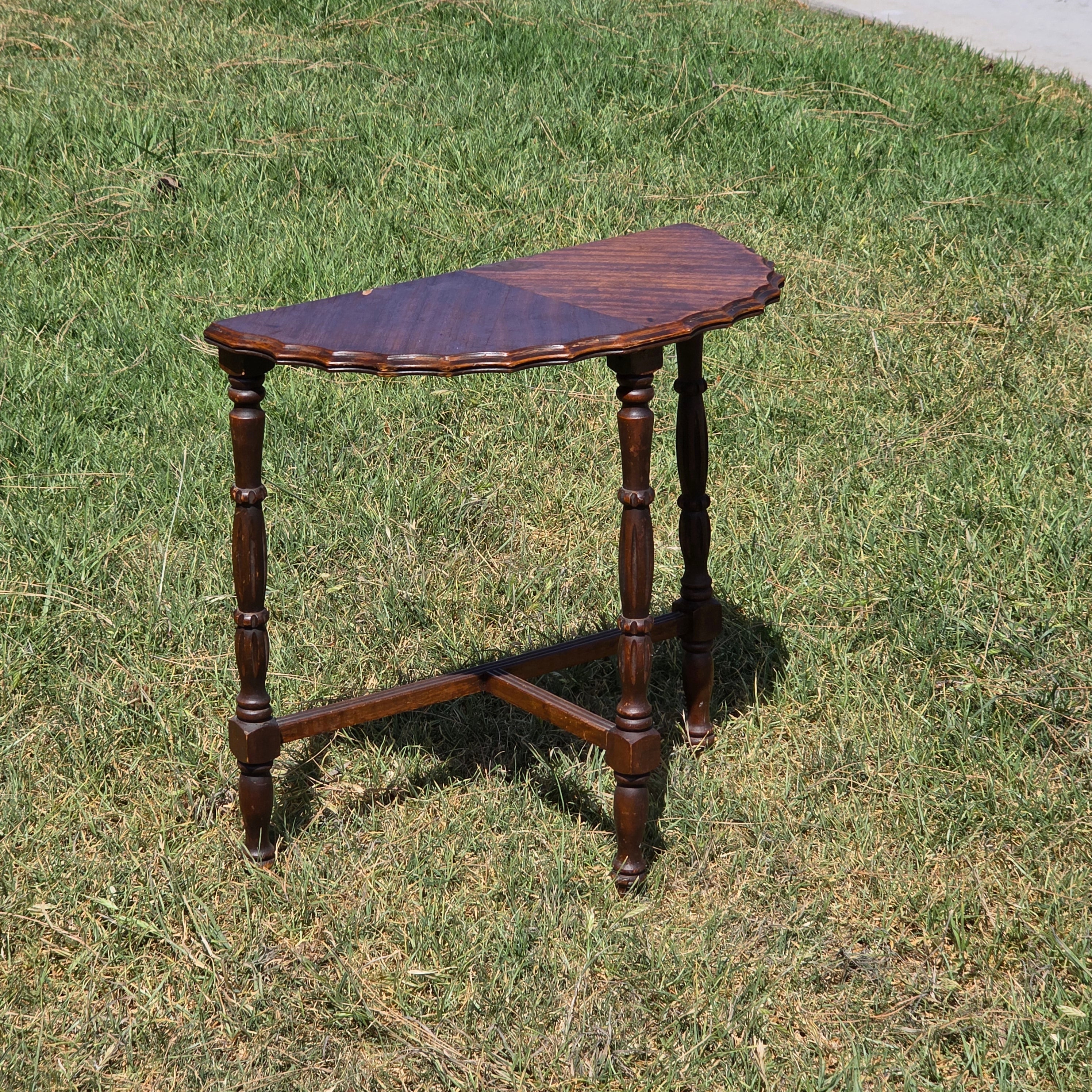 Vintage Half Moon Table Art Deco Plant Stand Reverse Veneer Damage Need Repair