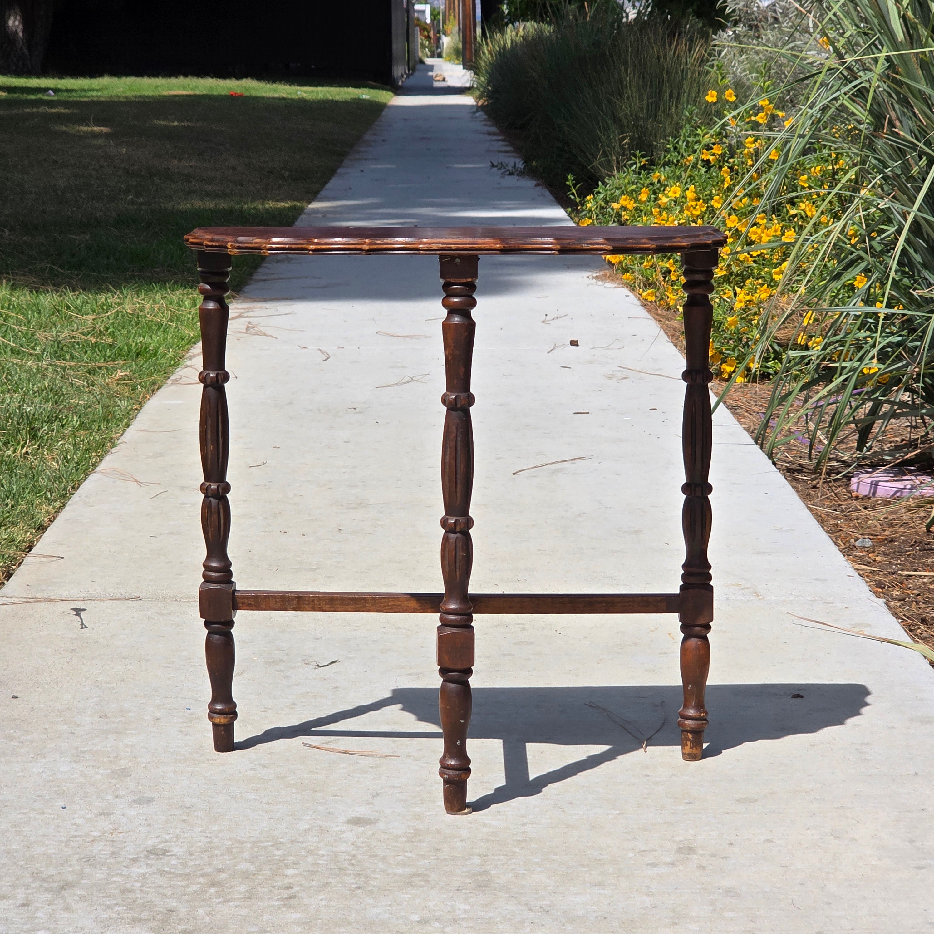 Vintage Half Moon Table Art Deco Plant Stand Reverse Veneer Damage Need Repair